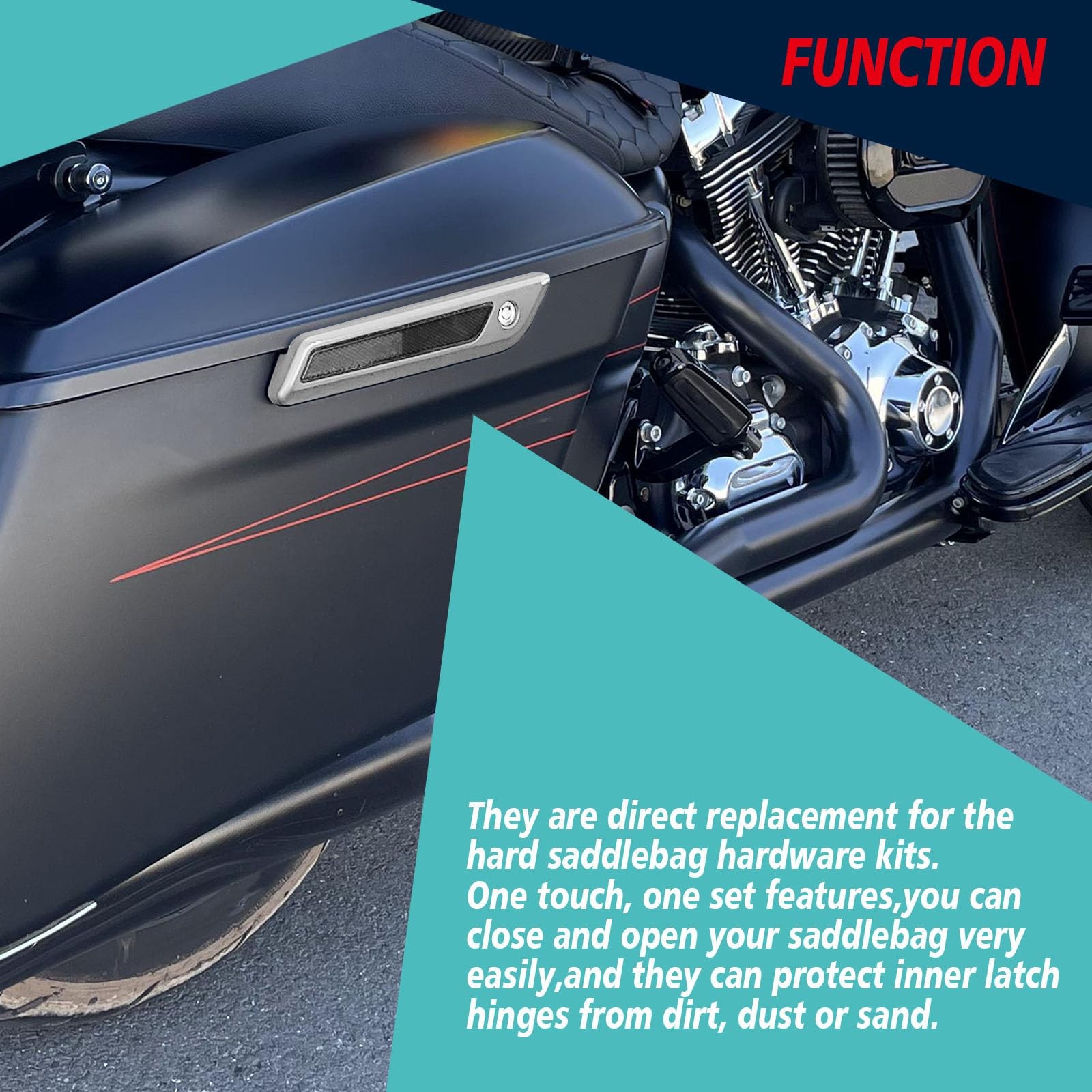 YHMOTO Motorcycle Touch Opening Saddlebag Black Latch Lids Hardware Cover Hin…