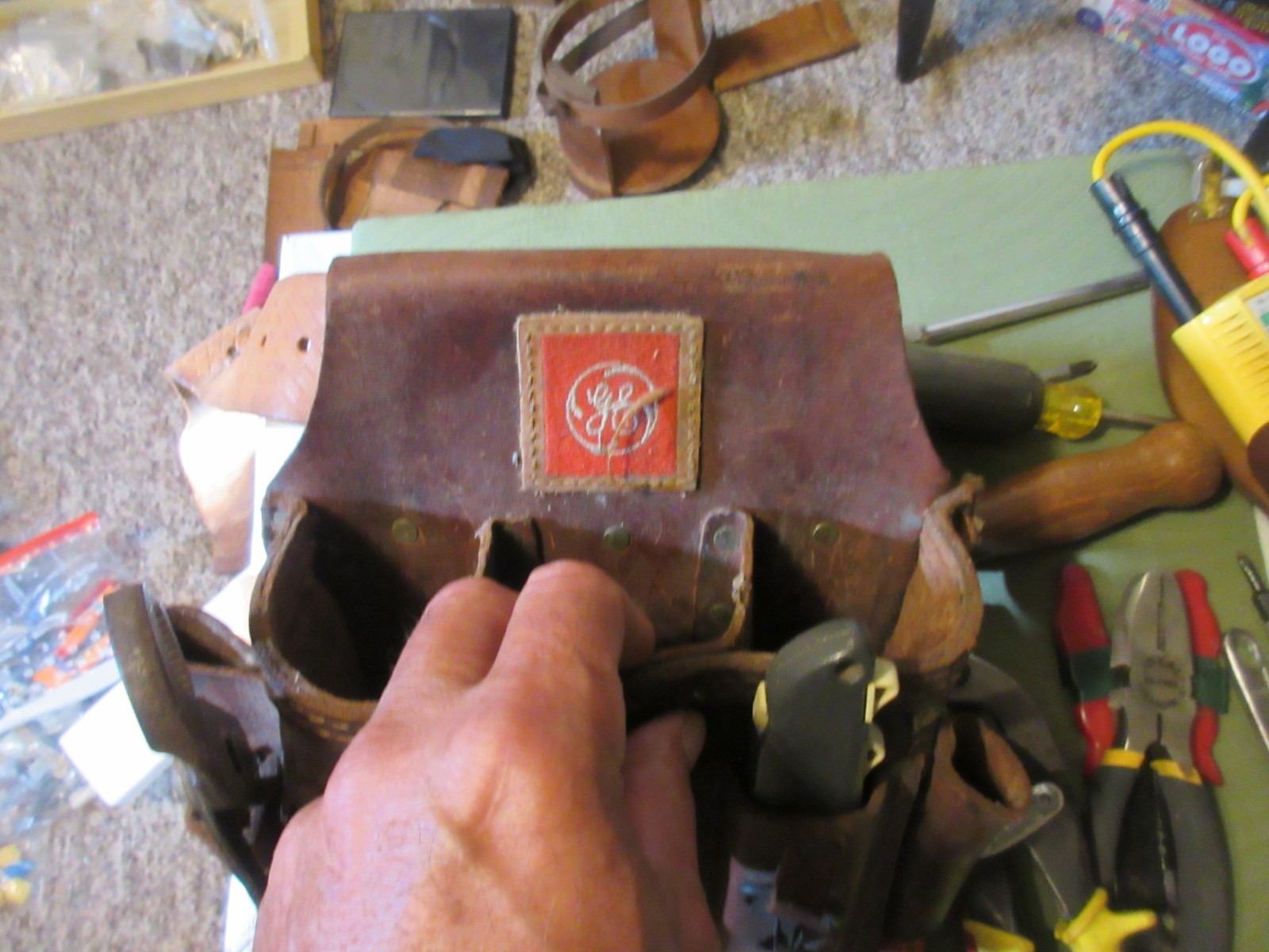 Vintage General Electric GE Heavy Duty Leather Tool Pouch Belt TOOLS