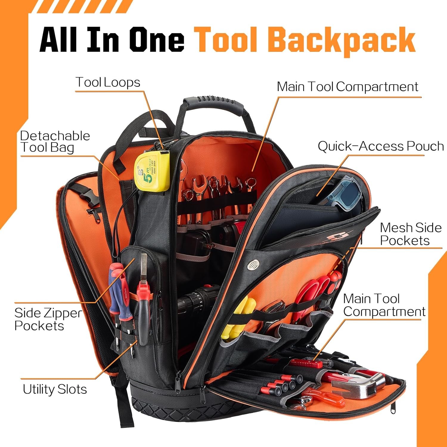 Heavy Duty Tool Backpack with Molded Base – Durable 1680D Carrier for Electricia