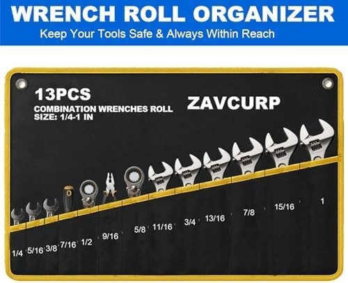 2PCS Wrench Roll Up Pouch, 12 Pockets Metric + 13 SAE, Black