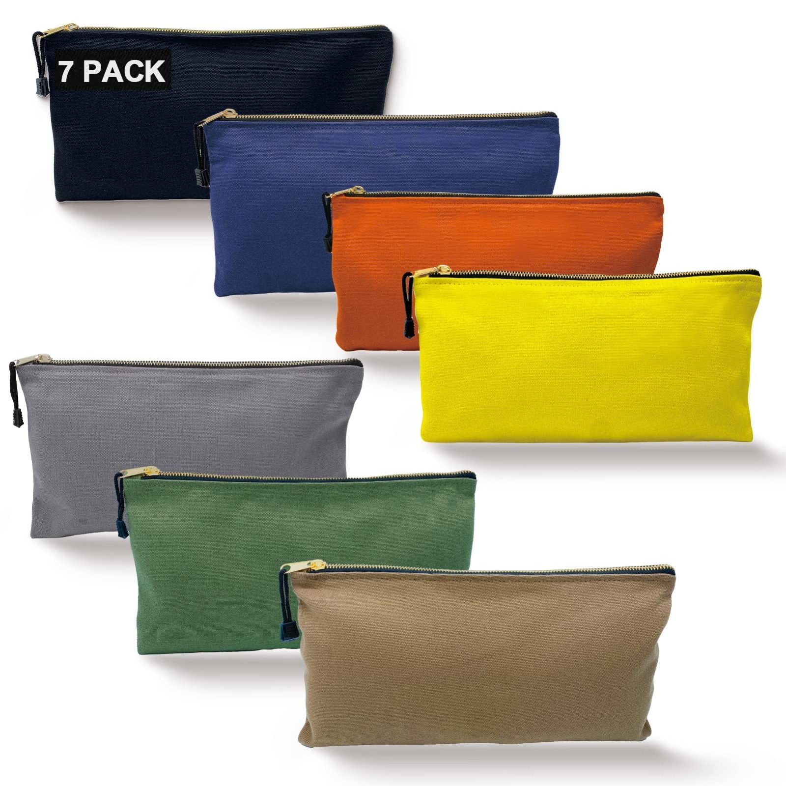 Heavy Duty Canvas Tool Bag Organizer – 7 Assorted Zipper Utility Pouches, 12.5″