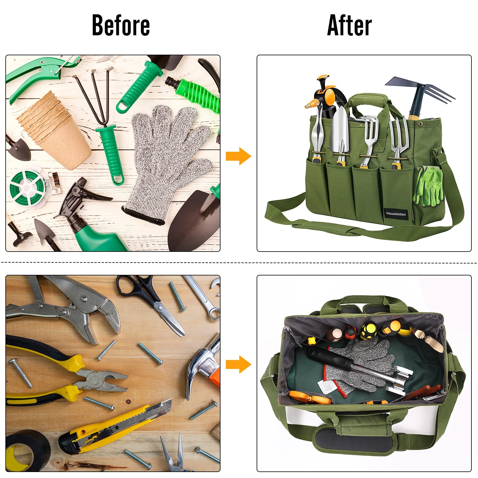 Garden Tote Bag 900D Standable Tool Storage Pockets Organizer 14 Inch