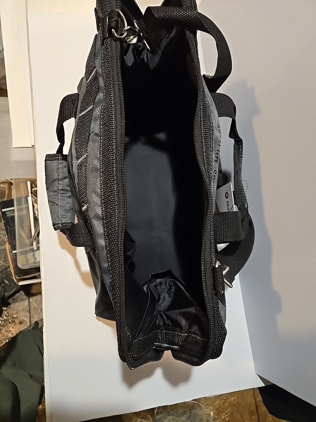 Swiss Military Multi Pocket Tool Satchel Large Black & Gray 16″ Heavy Duty NWT