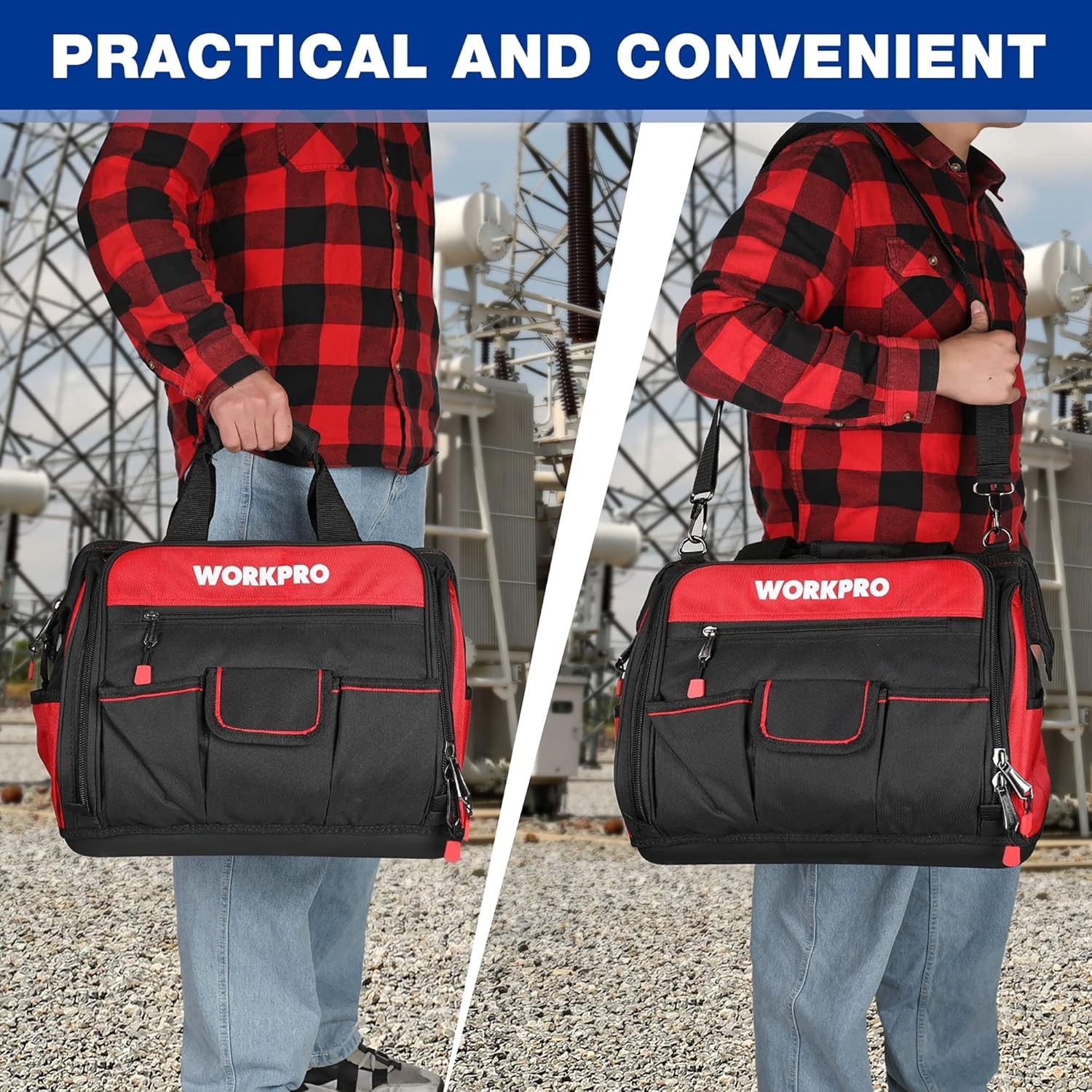 Durable 16″ Tool Organizer Bag with Rubber Base & 46 Pockets for Professionals