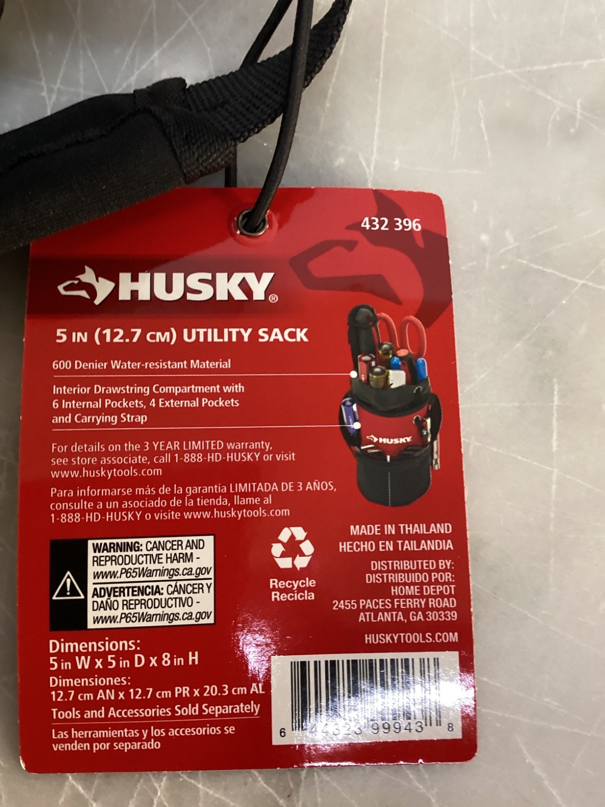 Husky 5″ Utility Pro Sack 432 396 Water Resistant 10 Pockets