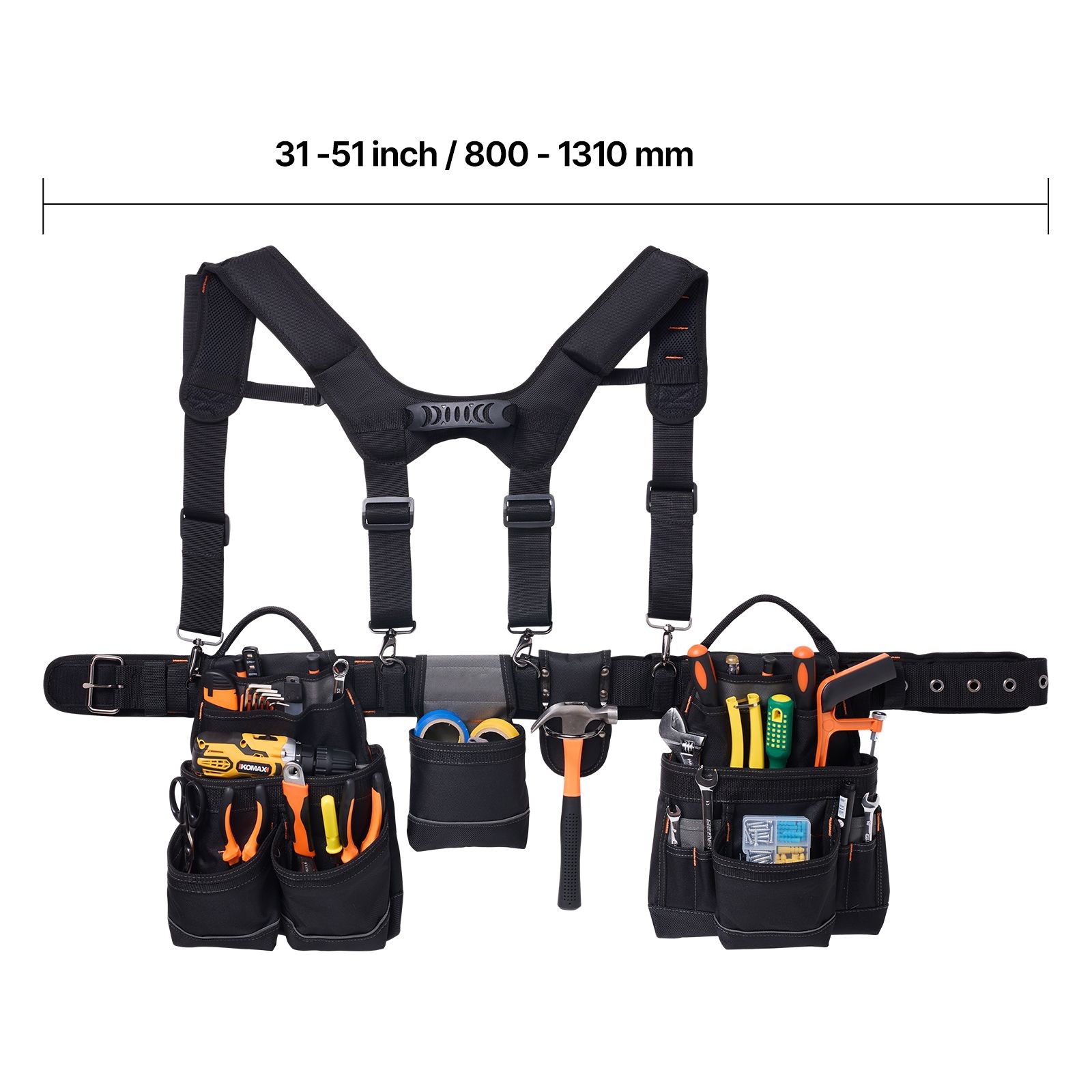 Ergonomic 19-Pocket Tool Belt, Padded Waist, 31-51in Fit
