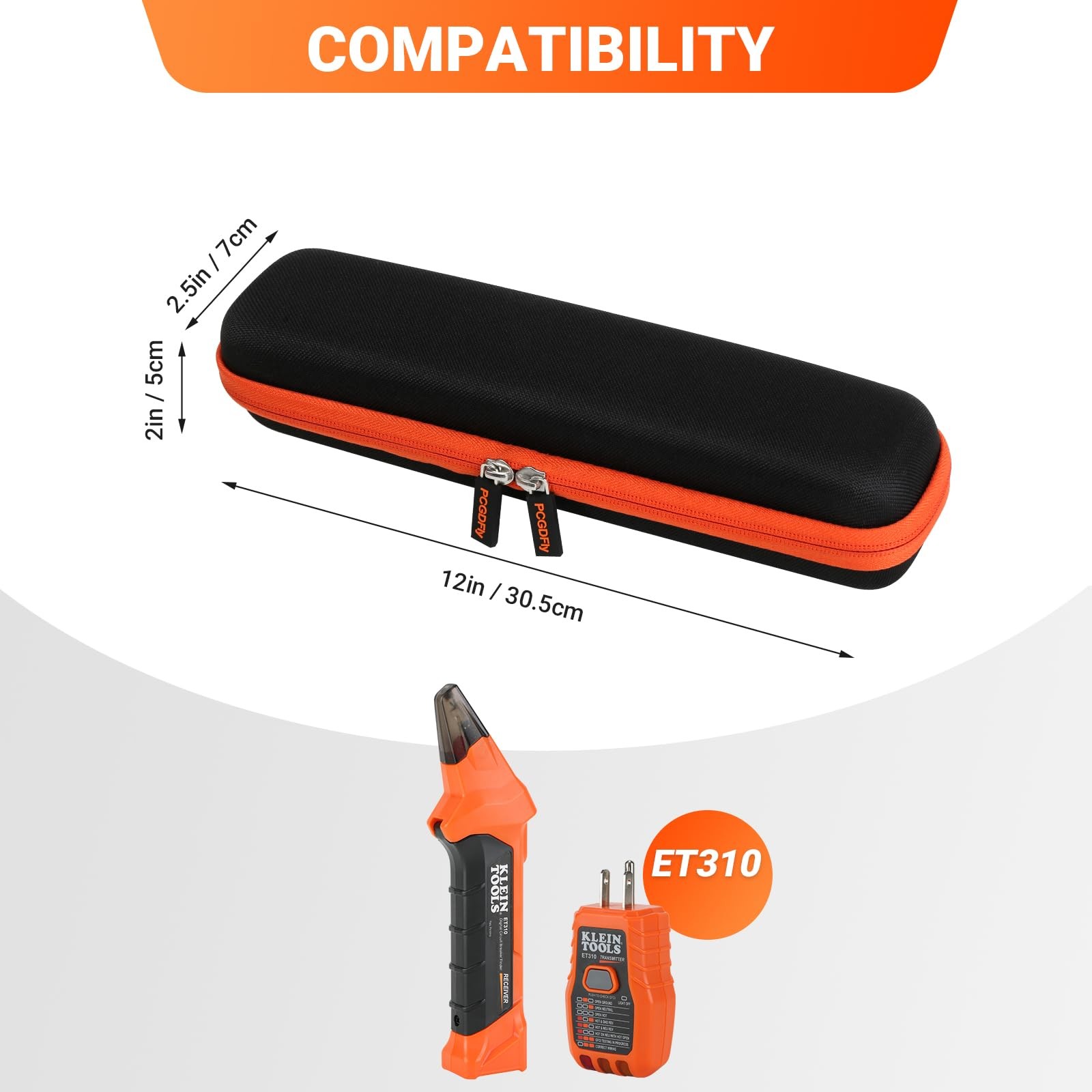 PCGDFly Tools Storage Case for Klein L12*W 2.5*H 2 inches, Black with Orange