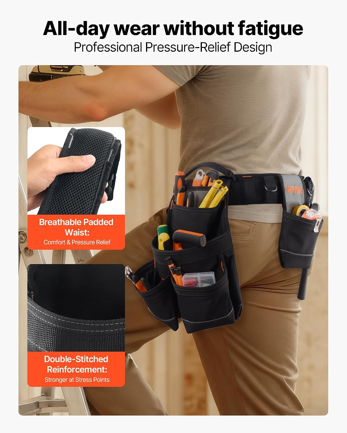 Tool Belt, 18 Pockets Professional Tool Pouch for Men, Heavy Duty Adjustable Uti