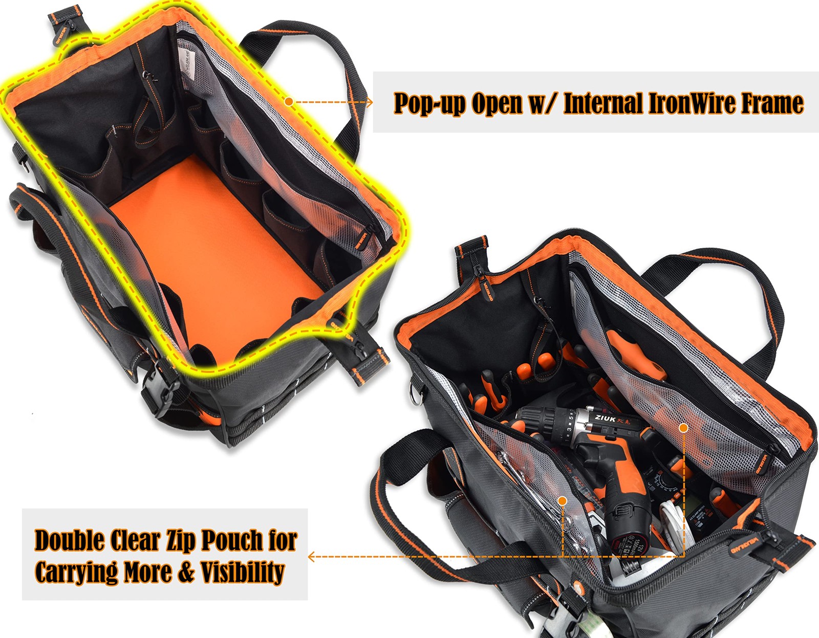 16 Inch 34-Pocket Heavy Duty Open Top Electrician Tool Bag Organizer