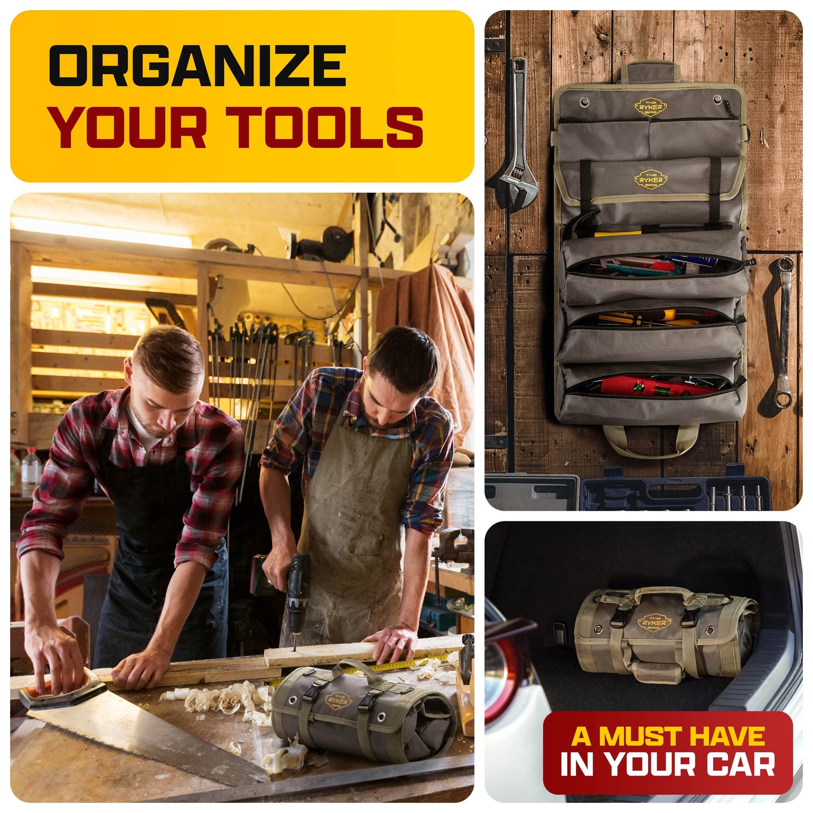 Pro Official Tool Roll Organizer “ 4 Detachable Tool Pouches + Wrench Organizer