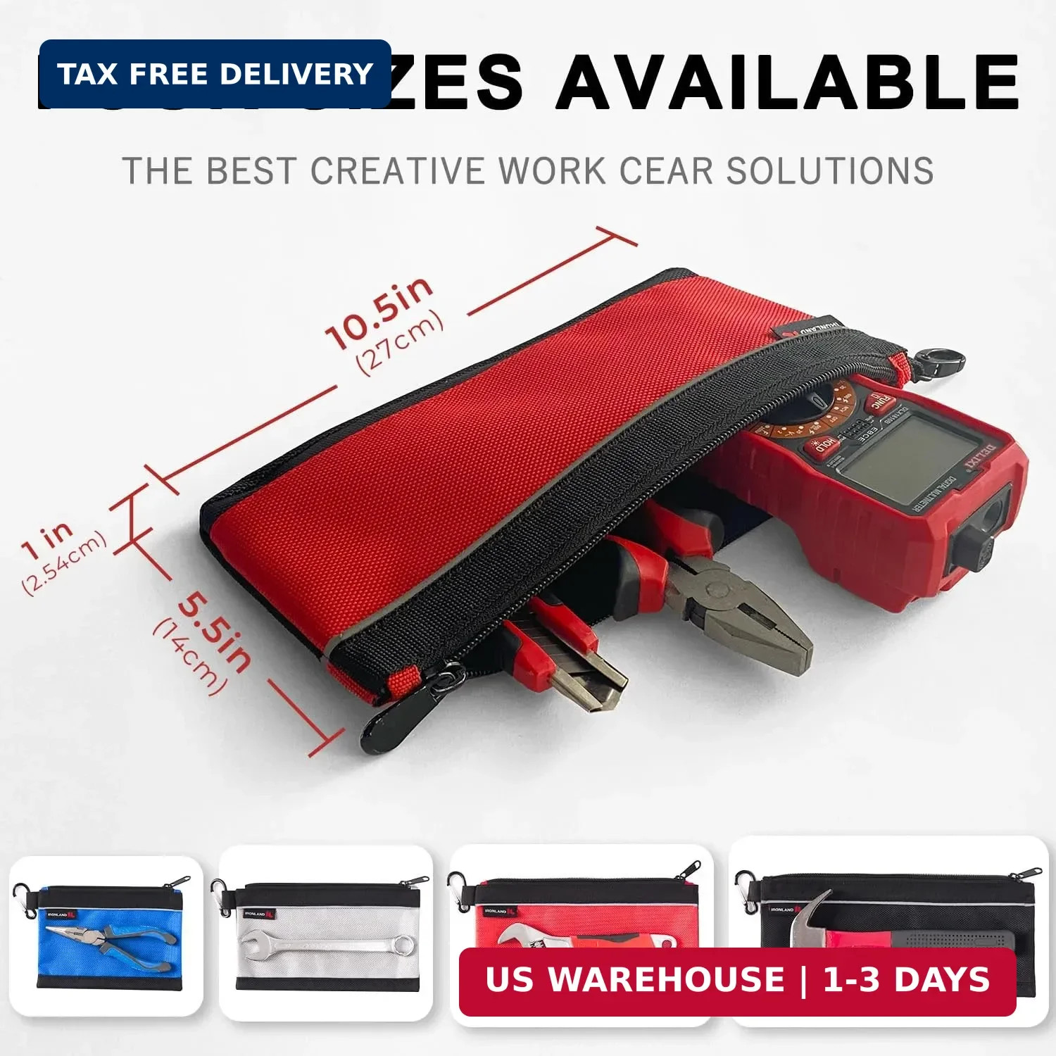 Small Tool Pouches 4 Pack Waterproof Heavy Duty Zipper Storage Organizer Bag
