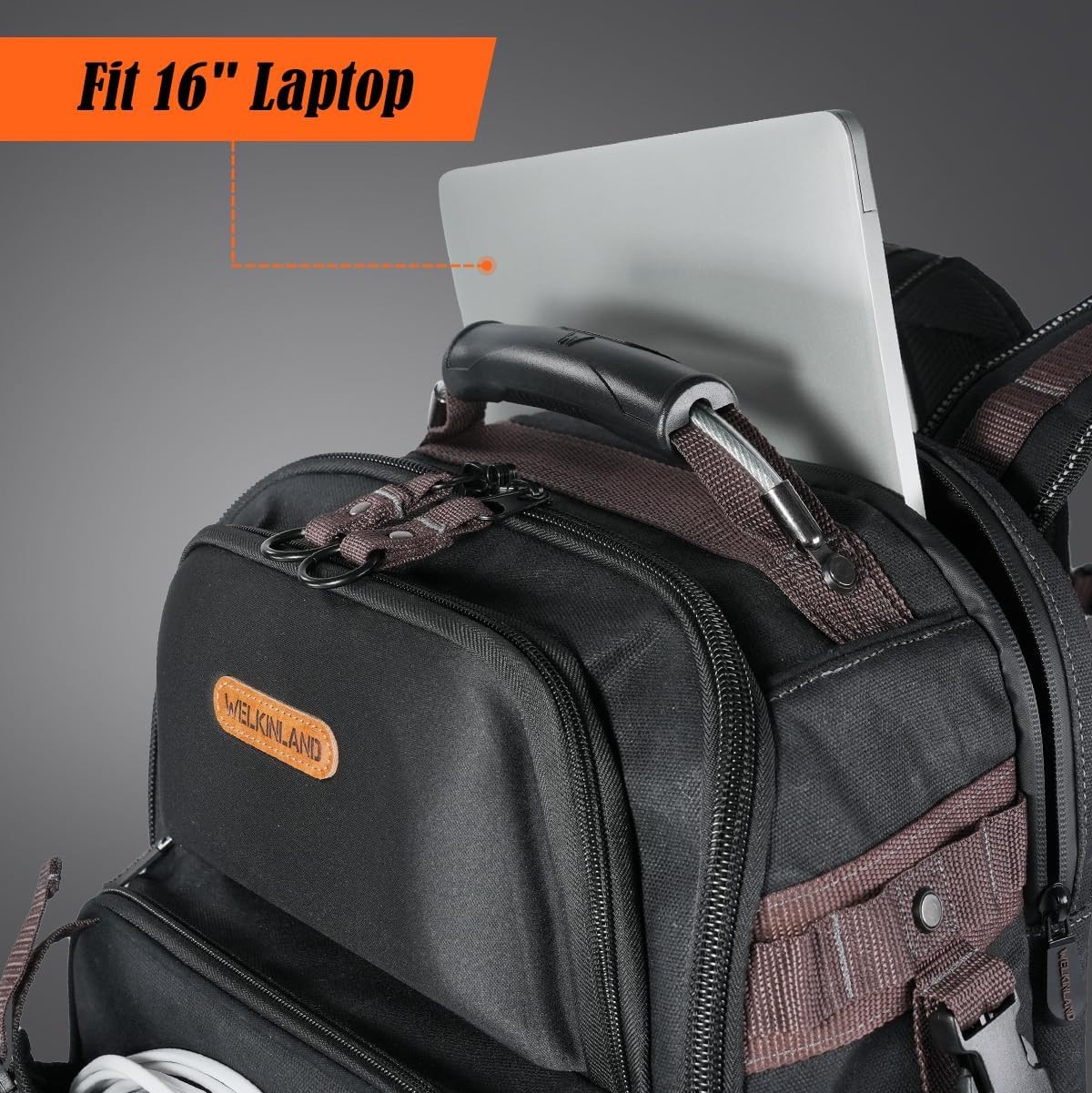 WELKINLAND 76 Pocket Hard Bottom Tool Backpack w/ 16″ Laptop Compartment