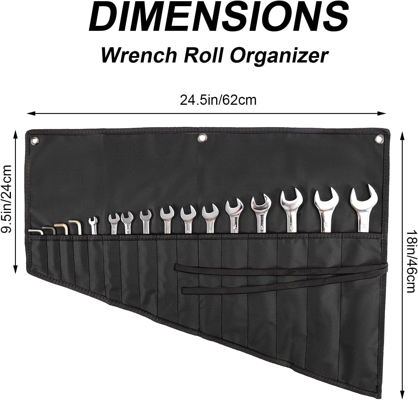 Wrench Roll Organizer Metric & SAE Roll up Tool Pouch Bag Handmade, Heavy Weight