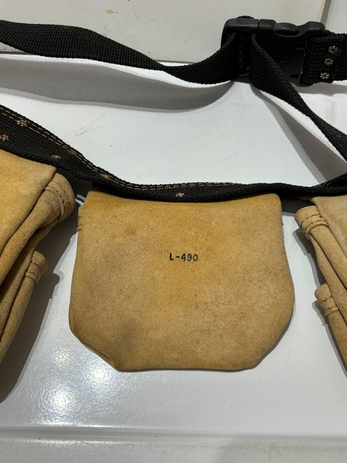 AWP L-490 Suede Leather Carpenters Tool Belt With Pouches & 2 Metal Hammer Loops