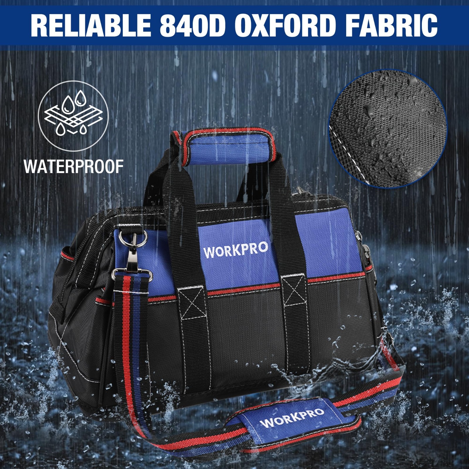 16″ Wide Mouth Tool Bag – Heavy Duty Cloth, Waterproof Base, Adjustable Strap, G