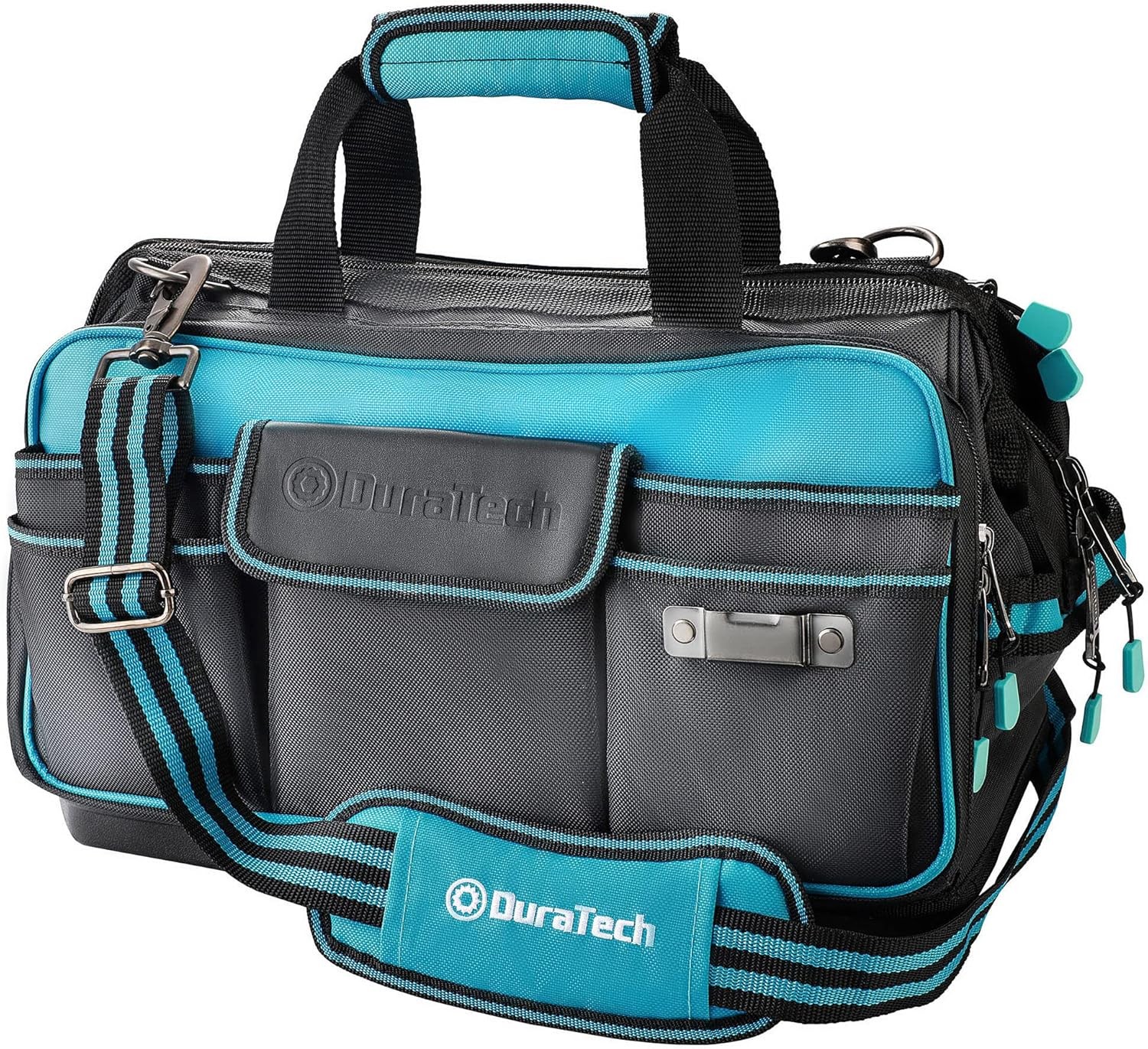 DURATECH 17″ Wide Mouth Tool Bag, Large Storage 32 Pocket Blue, Black