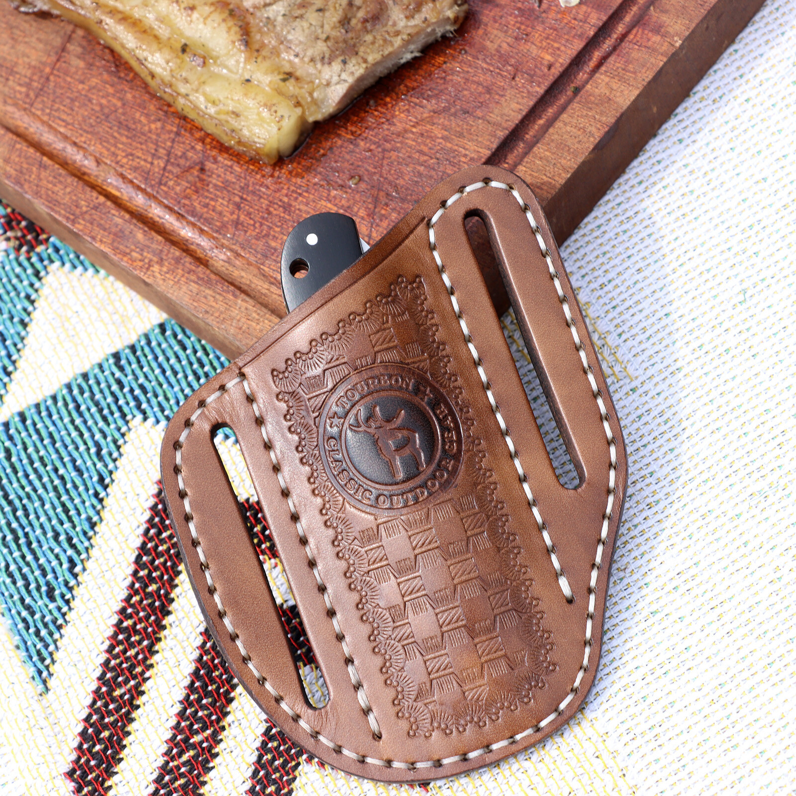 TOURBON Camping Tool Belt Sheath Leather Folding Knife Pocket Storage Holster