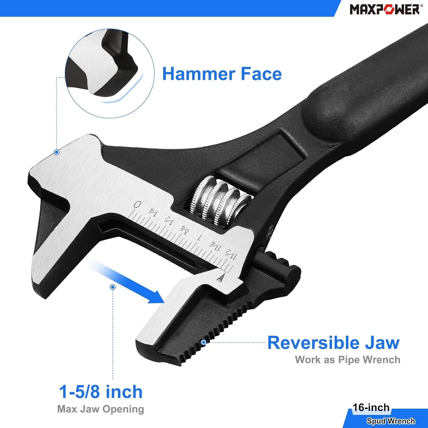 Professional 12″ and 16″ Spud Wrench Duo with Reversible Jaw & Roll Up Bag