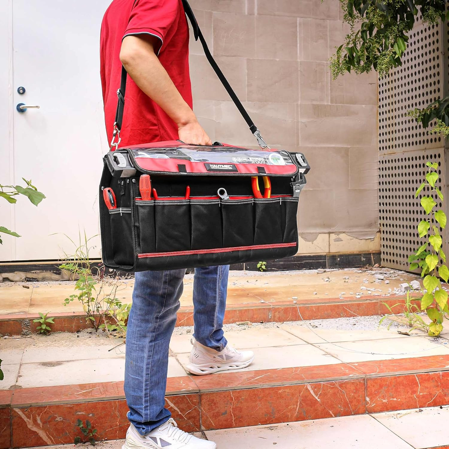 Heavy-Duty 20″ Tool Tote Bag with Waterproof Cover & Adjustable Strap