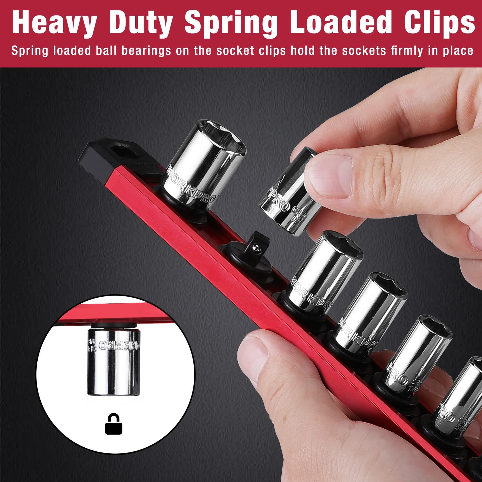 WORKPRO Magnetic Socket Organizer, 1/4-Inch Drive Aluminum Alloy 1/4″ DR, Red