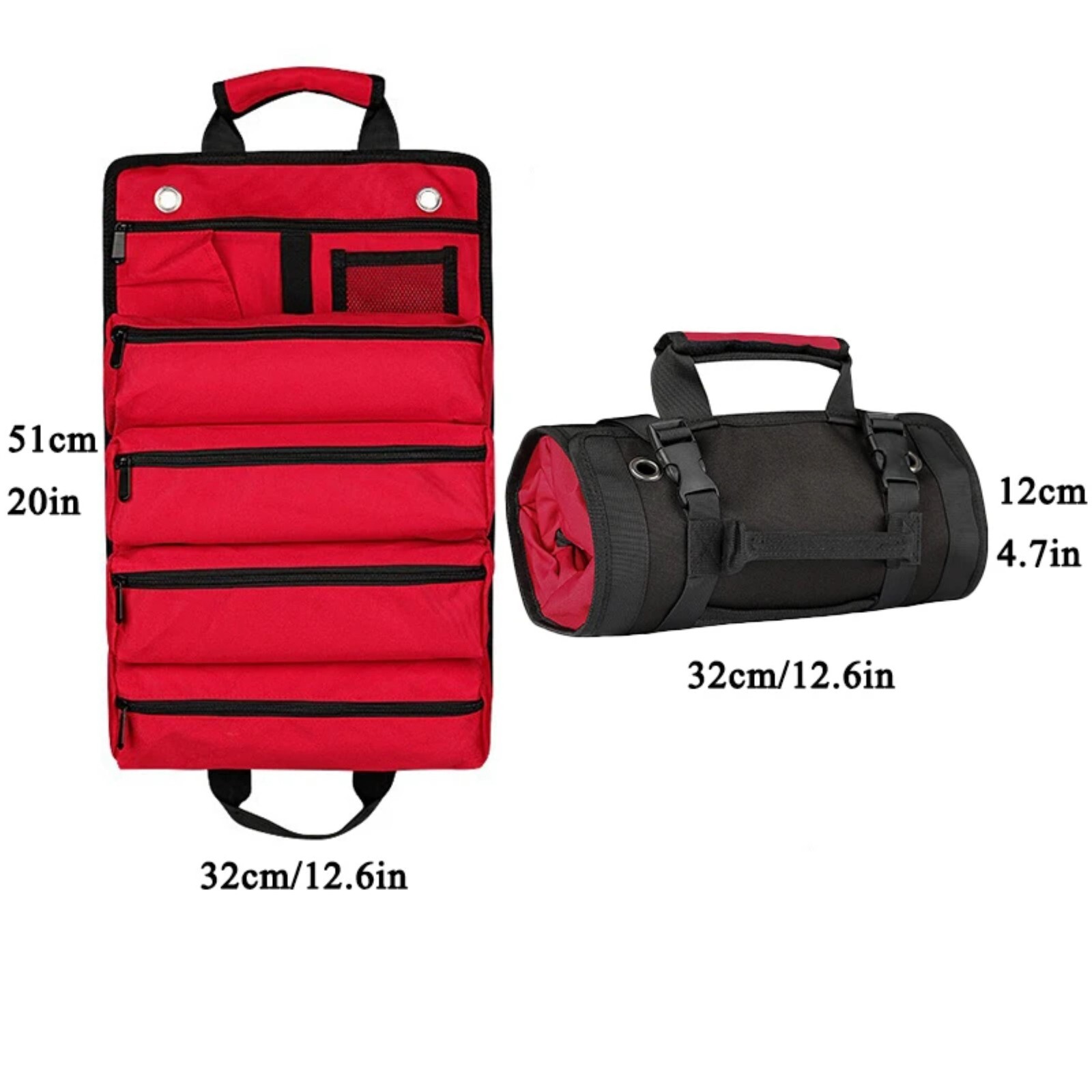 Multi-Purpose Tool Roll Up Bag 5 Pocket Wrench Pouch Canvas Hanging Organizer