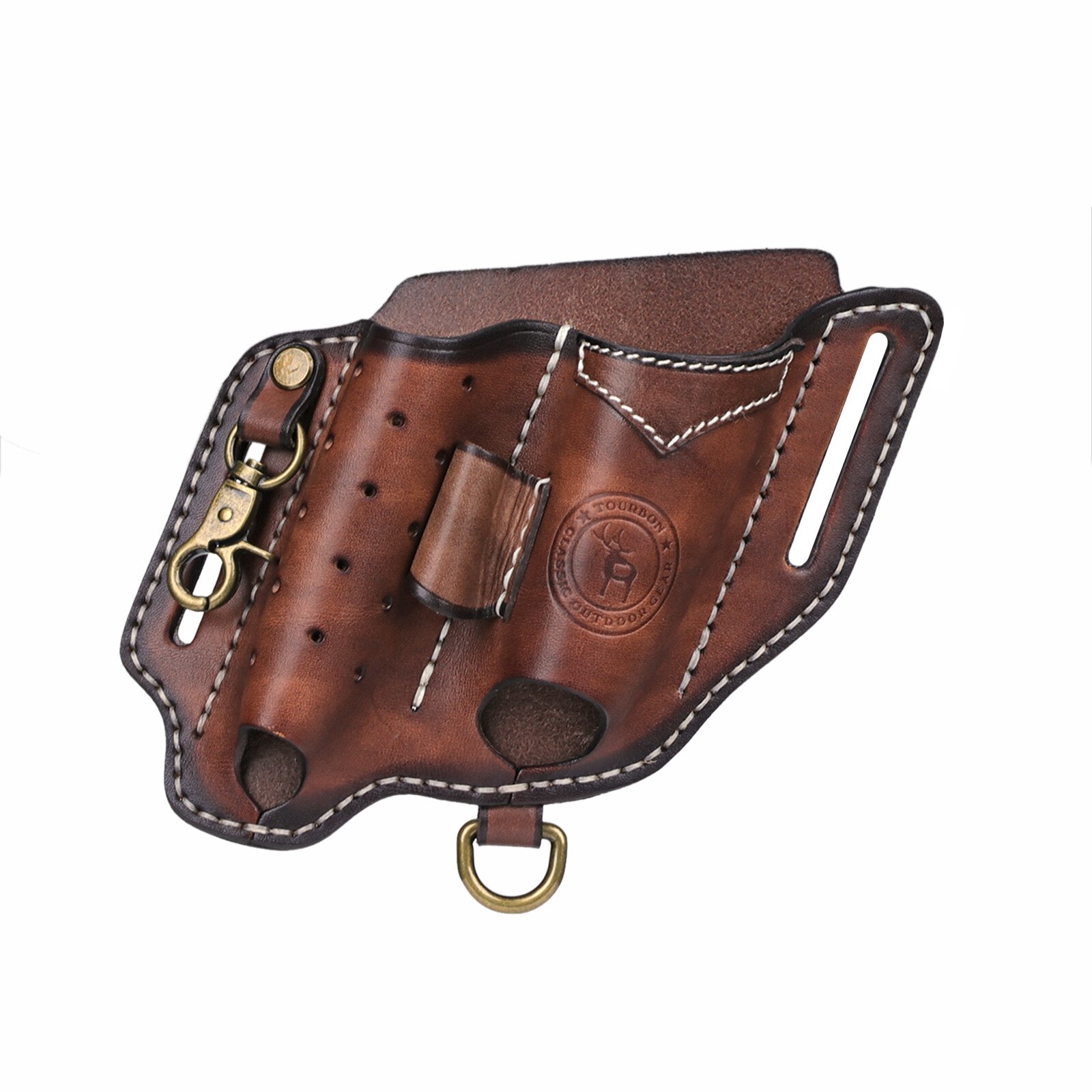TOURBON Leather EDC Multitool Pouch Flashlight Holder Knife Belt Holster Camping