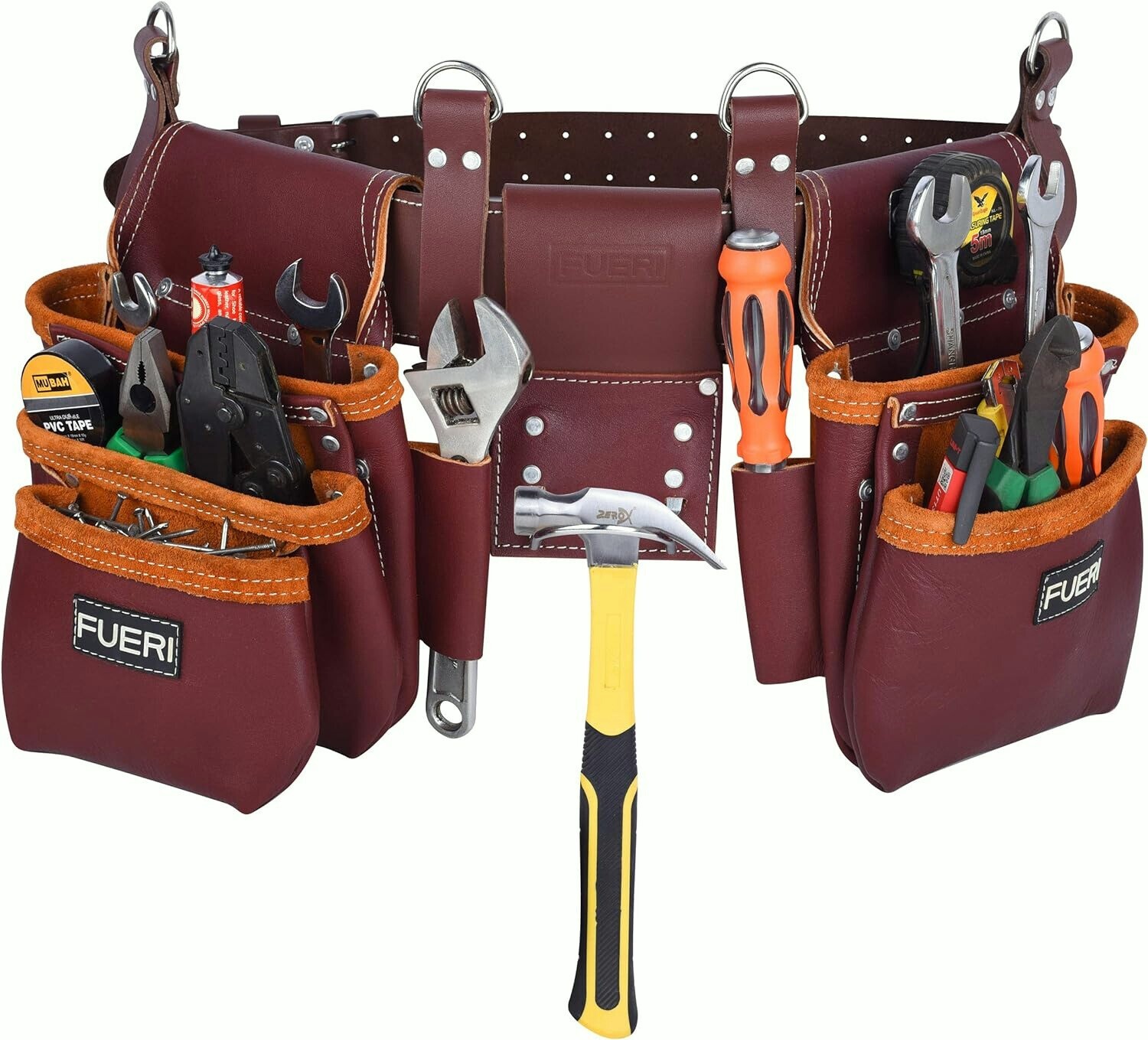 Leather Tool Belt with Suspender Padded Adjustable carpenter 17 Pocket pouch bag