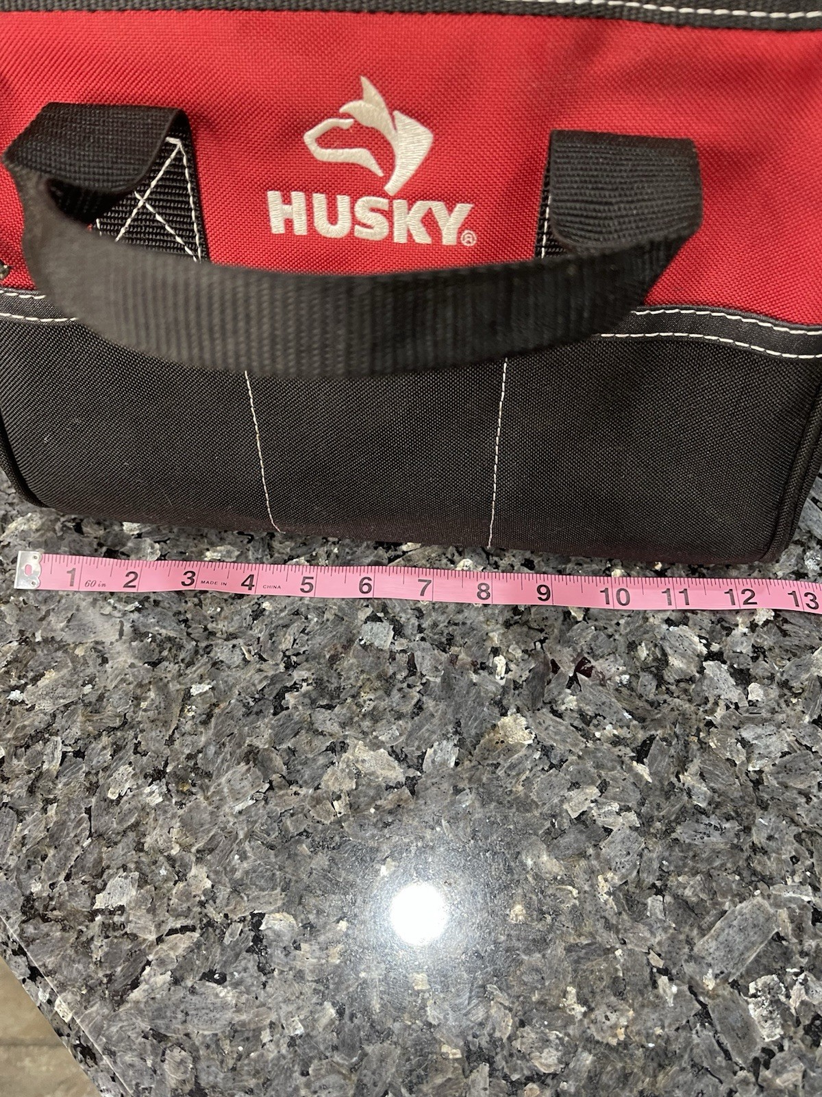 Husky 12-inch 3 Pocket Zippered Tool Bag Water-Resistant Canvas Black & Red
