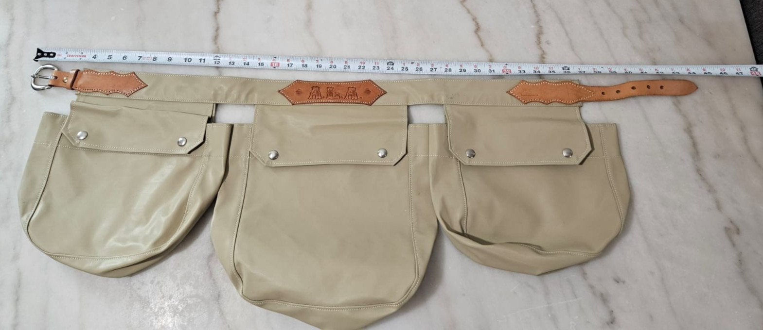 A.L.A. Tool Belt Unisex One Size Khaki Canvas Leather Trim Utility Work Apron