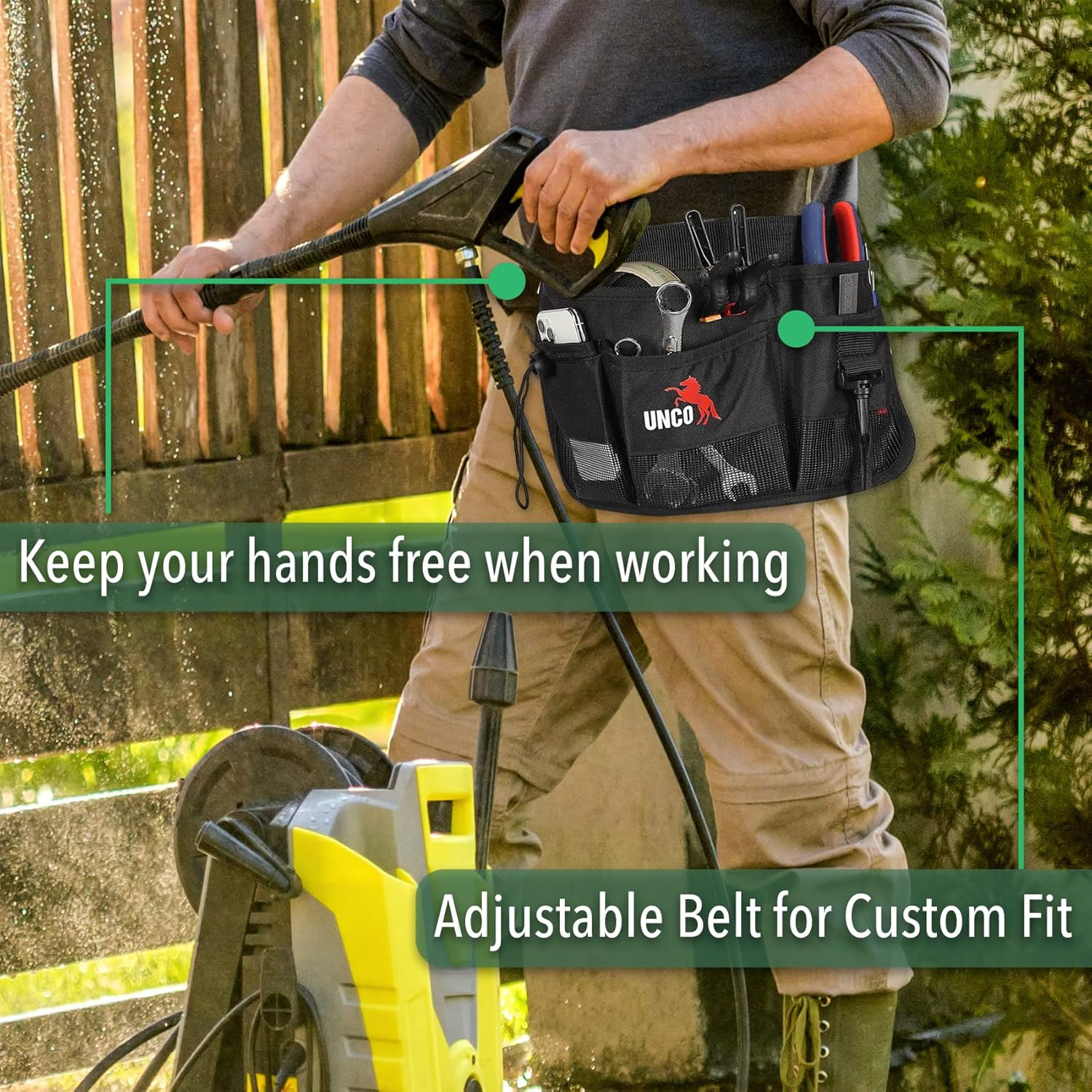 – Gardening Belt, Garden Tool Belts for Men, Waist Apron with Pockets, Construct
