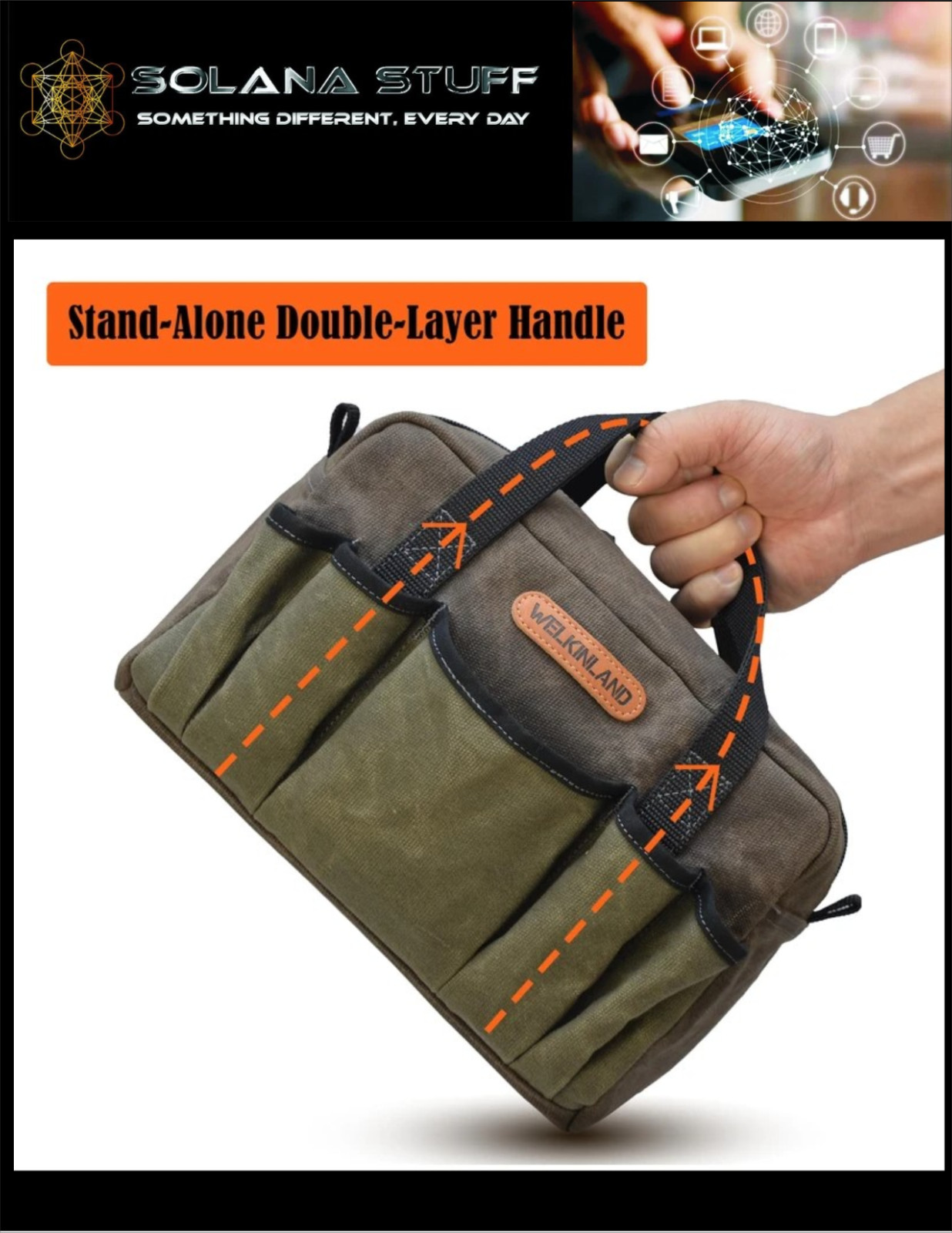 Welkinland Tool Bag Men’s Electrician 14 Pockets Canvas Tool Small size