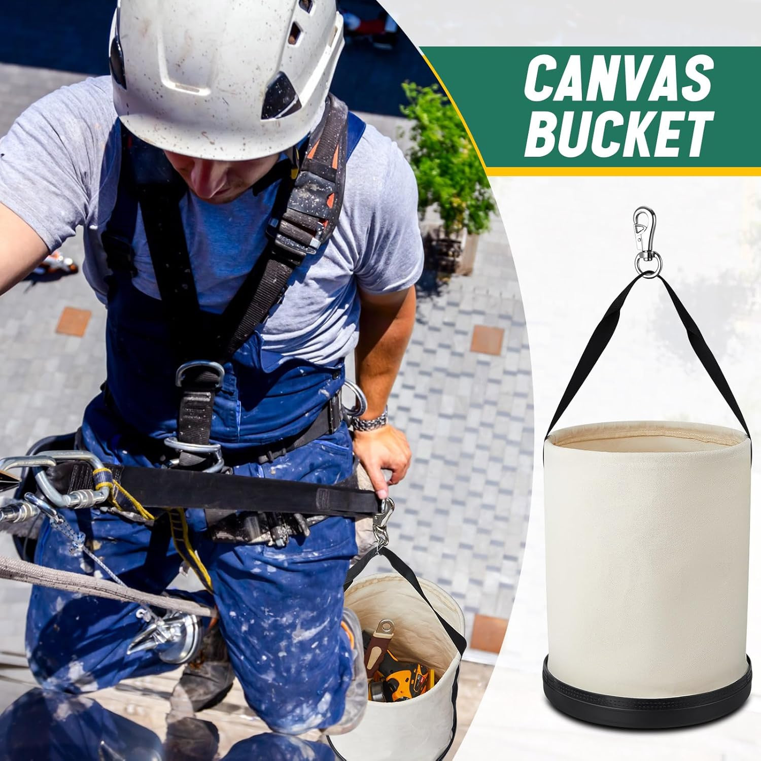 1 Pack Canvas Bucket 15″ X 12″ Heavy Duty Lineman Tool Bag with Plastic Bottom &