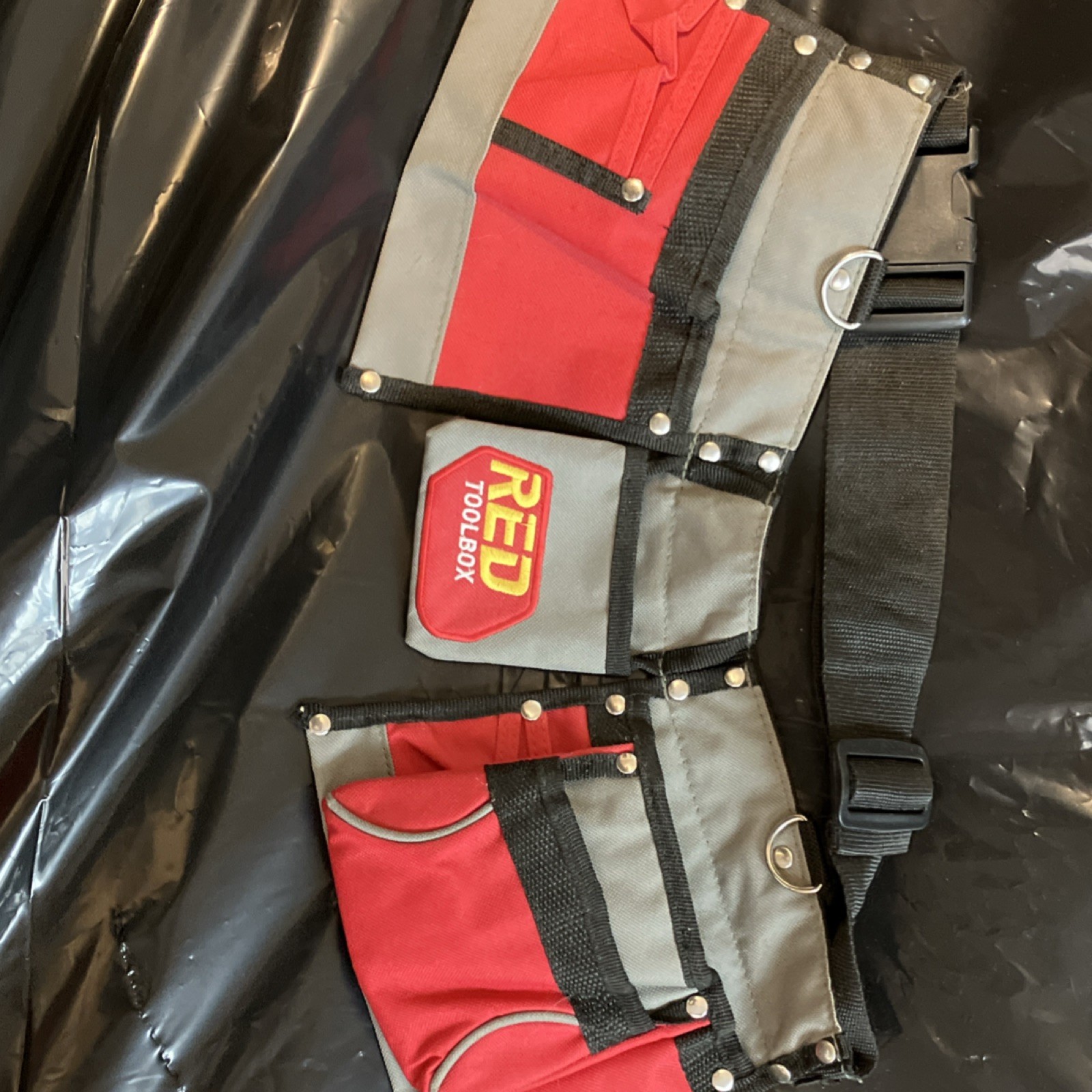 RED TOOLBOX Adjustable Fabric Tool Belt Red Gray Black