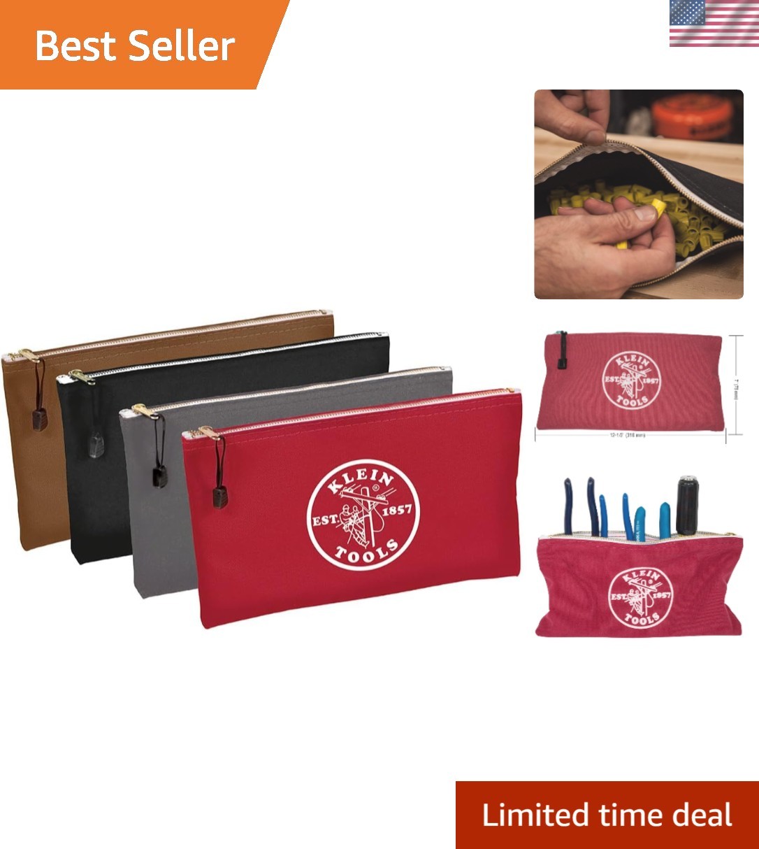Heavy Duty Canvas Zipper Bags – 4-Pack Utility Tool Pouches for Home and Work