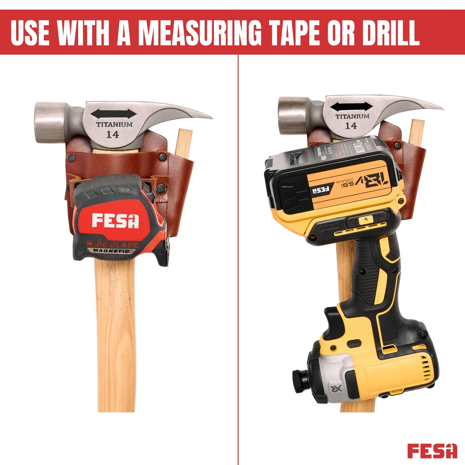 Leather Tape Measure Holder – Tape or Drill Holder for Tool Belt with Steel C…
