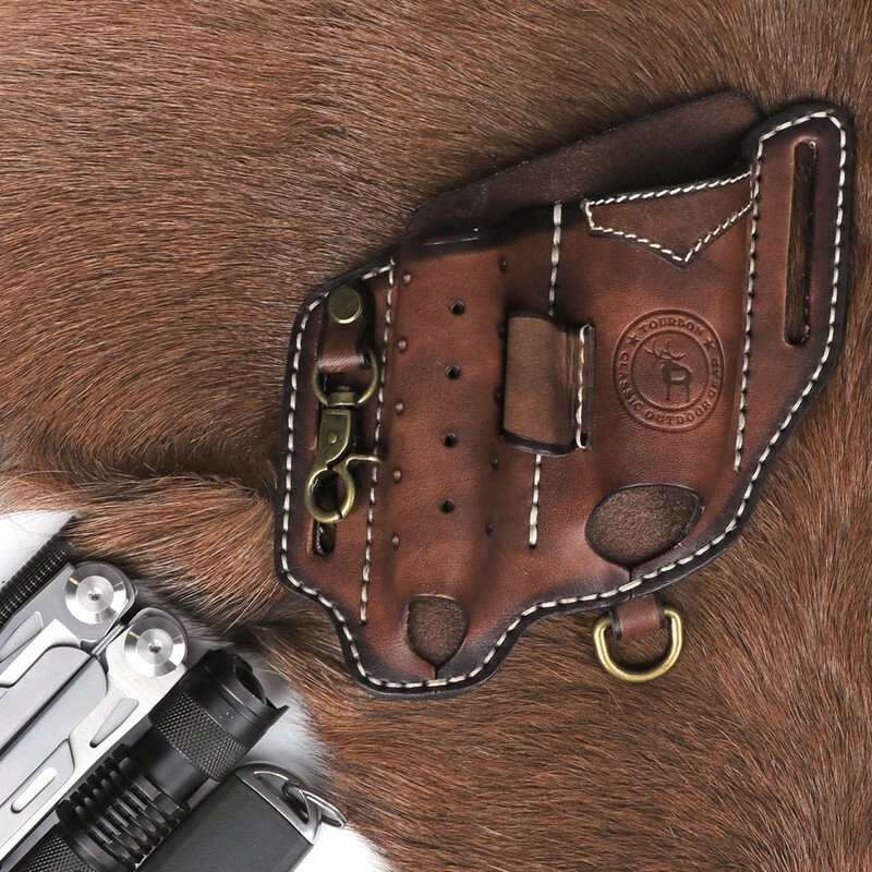 TOURBON EDC Multitool Sheath Flashlight/Key Fob/Pen Belt Holster Camping Gift