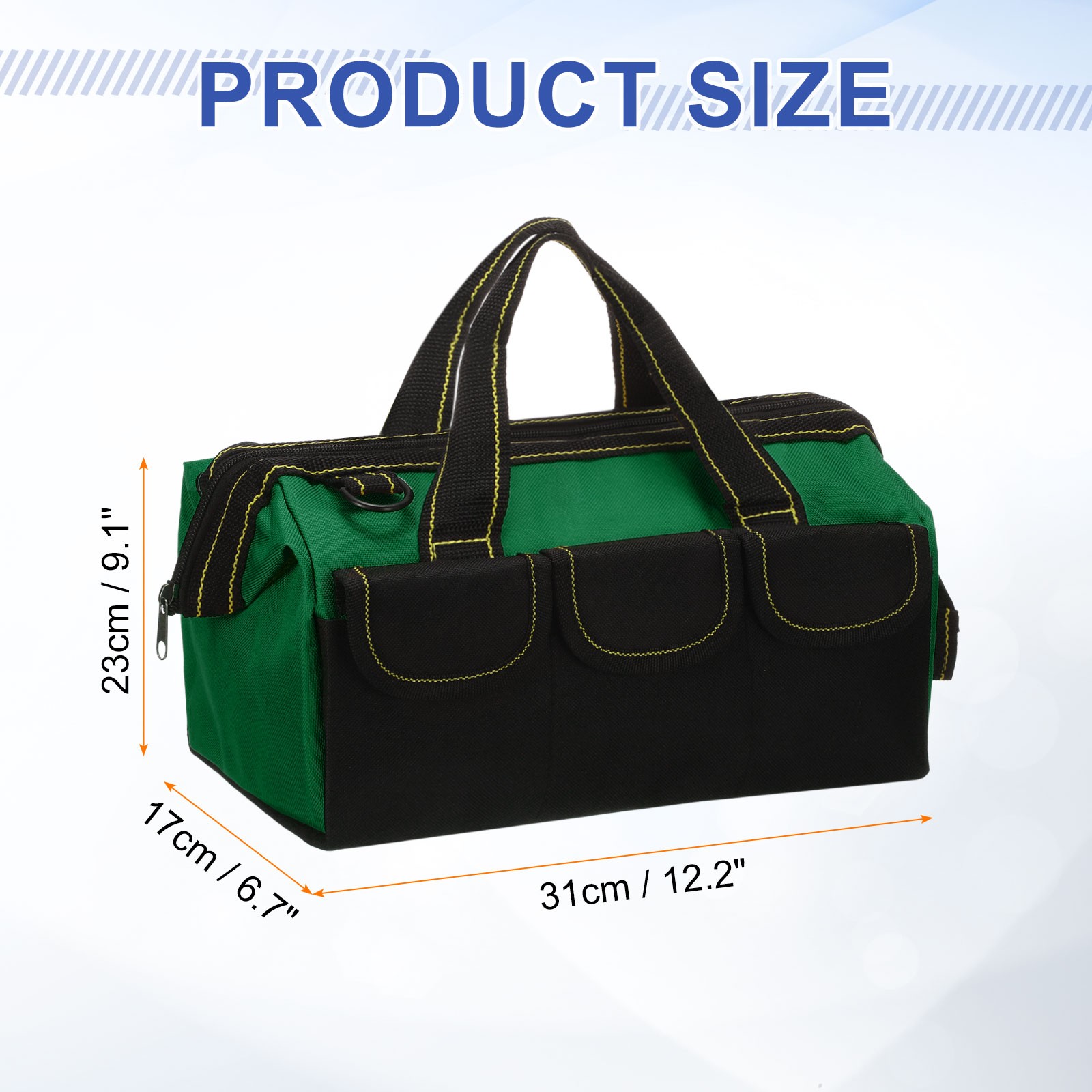 Wide Mouth Tool Bag 12.2 Inch Tote Bag with Adjustable Strap, Army Green