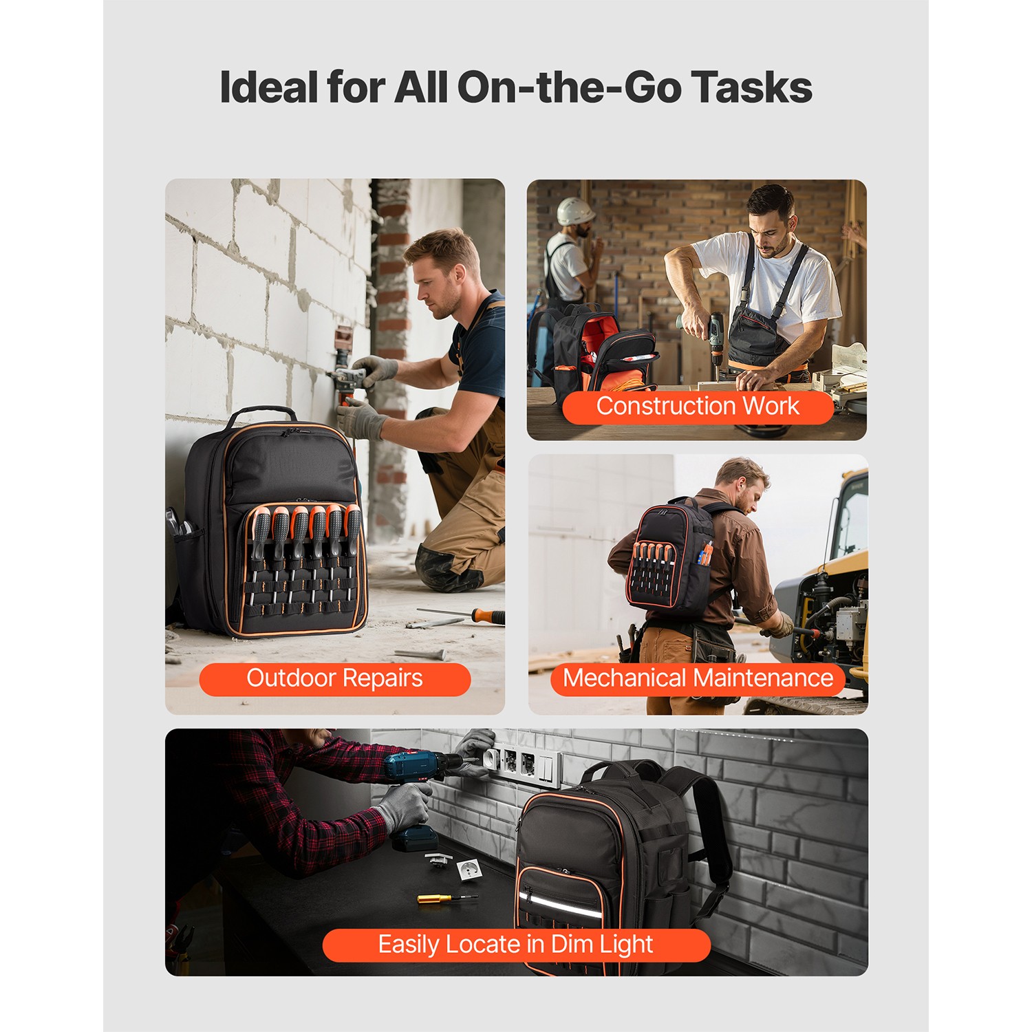 Uimoso Tool Backpack with 49 Pockets, Durable and Ideal for Electricians