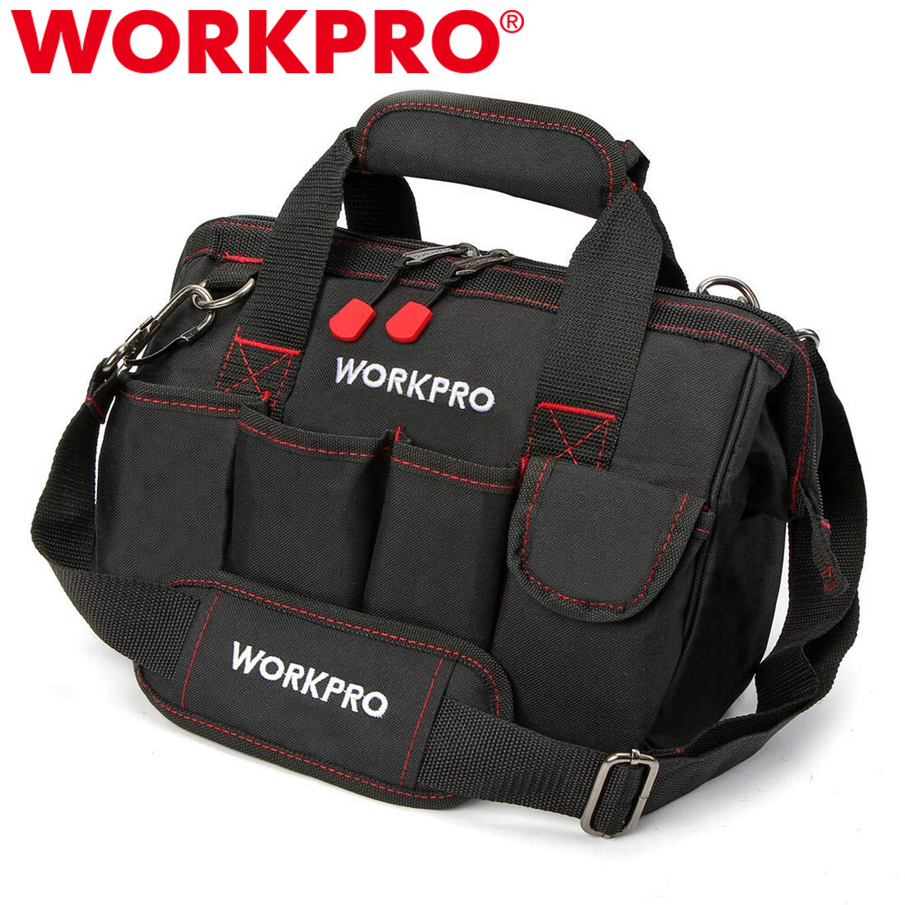 Workpro 12-inch Close Top Wide Mouth Storage Tool Bag 500D Polyester Fabric Bags