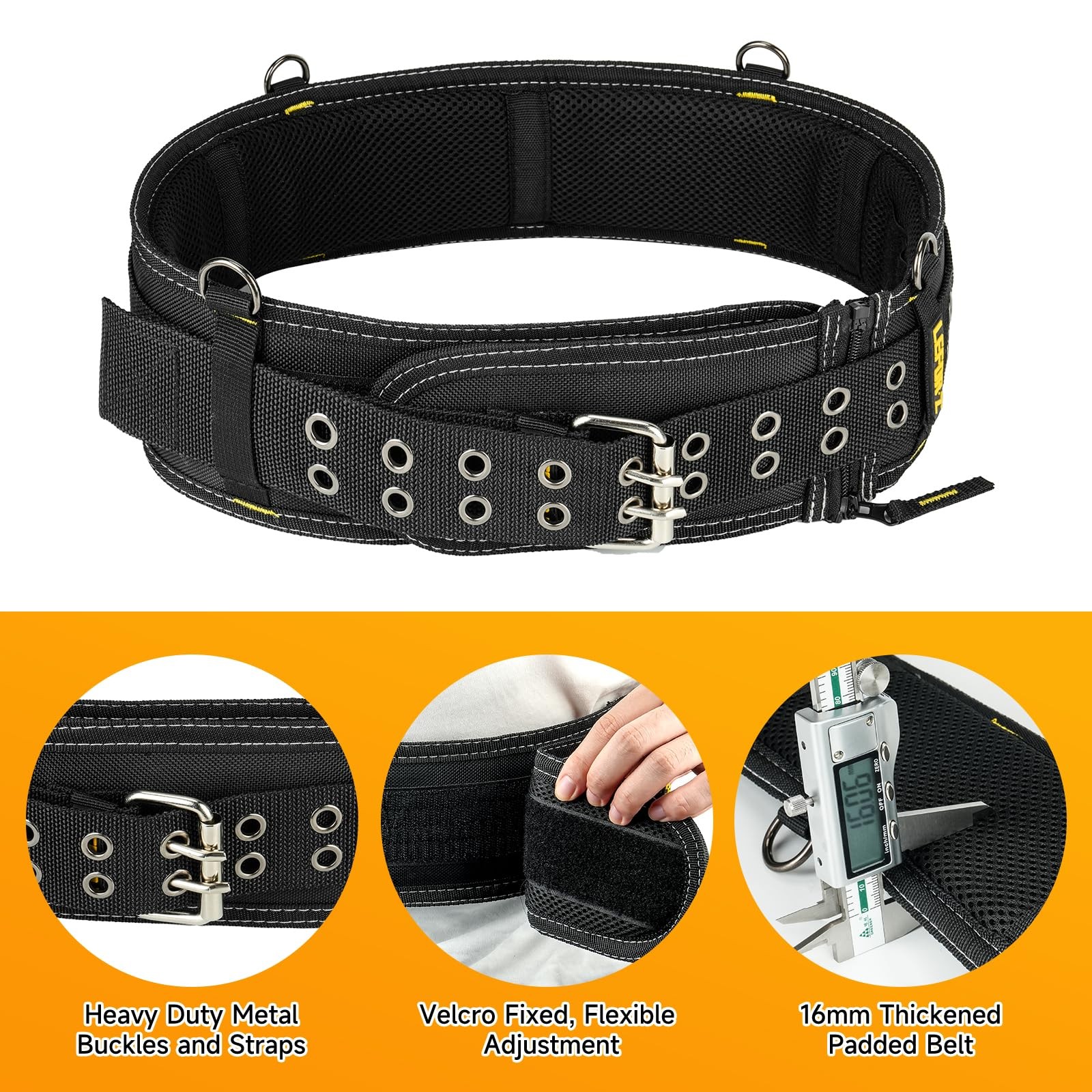 Padded Tool Belt,4-Inch Heavy Duty Tool Belts for Men with 4 Suspenders Ring,
