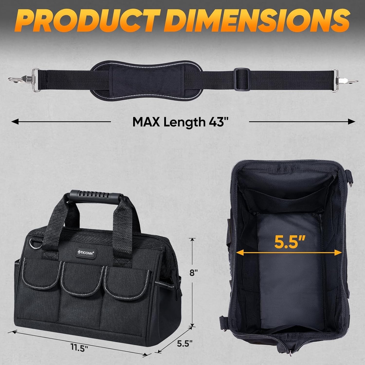 Functional Heavy-Duty Tool Bag with Wide Mouth Opening – Ergonomic 12″ Design