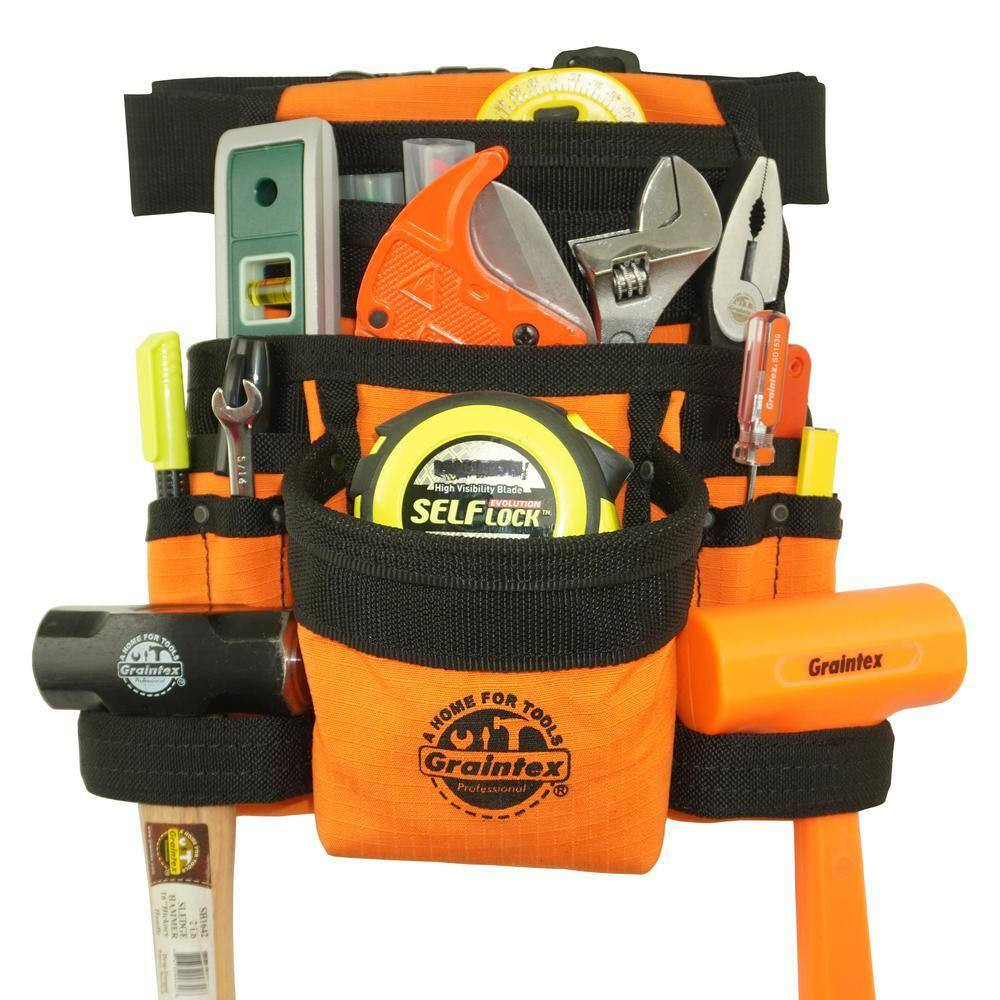 Orange Canvas 10-Pocket Tool Pouch with Belt
