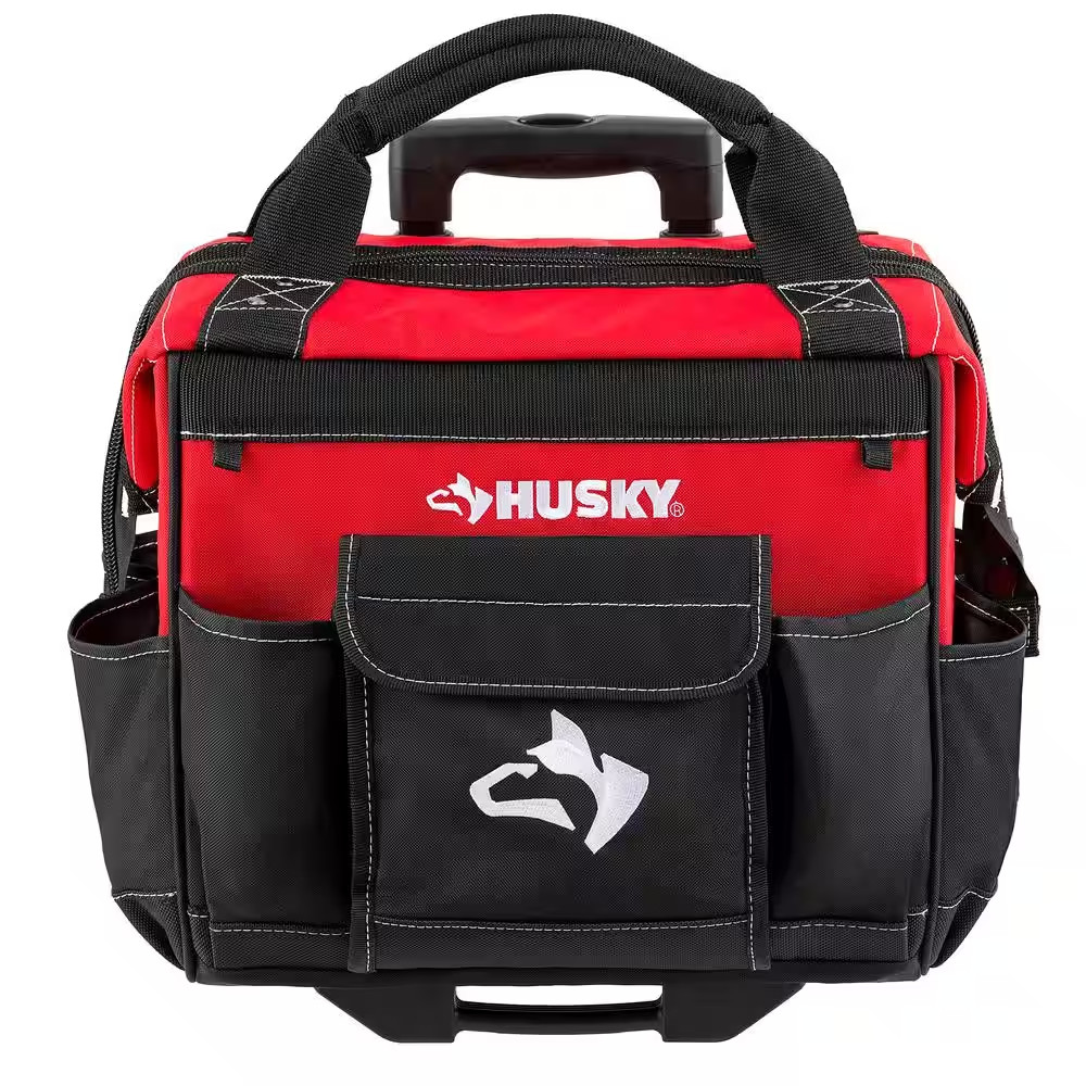 14 in Rolling Tool Tote Bag Heavy Duty Wheels Telescoping Handle Water Resistant
