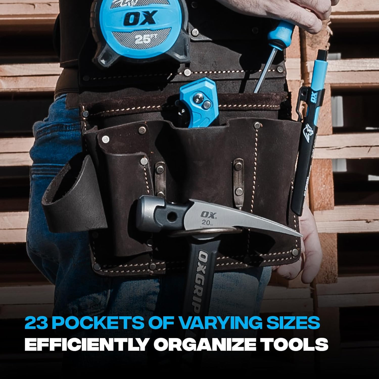Pro Drywall Tool Belt – 22-Pocket Leather Tool Belt Pouches – (XL) Made of Oil-T