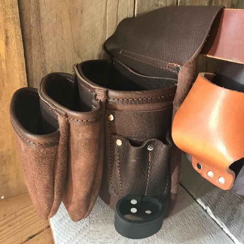 Leather Tool Pouch Belt Bag for Electricians Maintenance Tech Utility Pocket