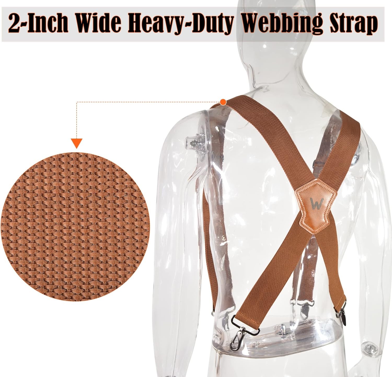 WELKINLAND Brown 2 inch wide suspenders, Heavy duty work suspenders for men,…