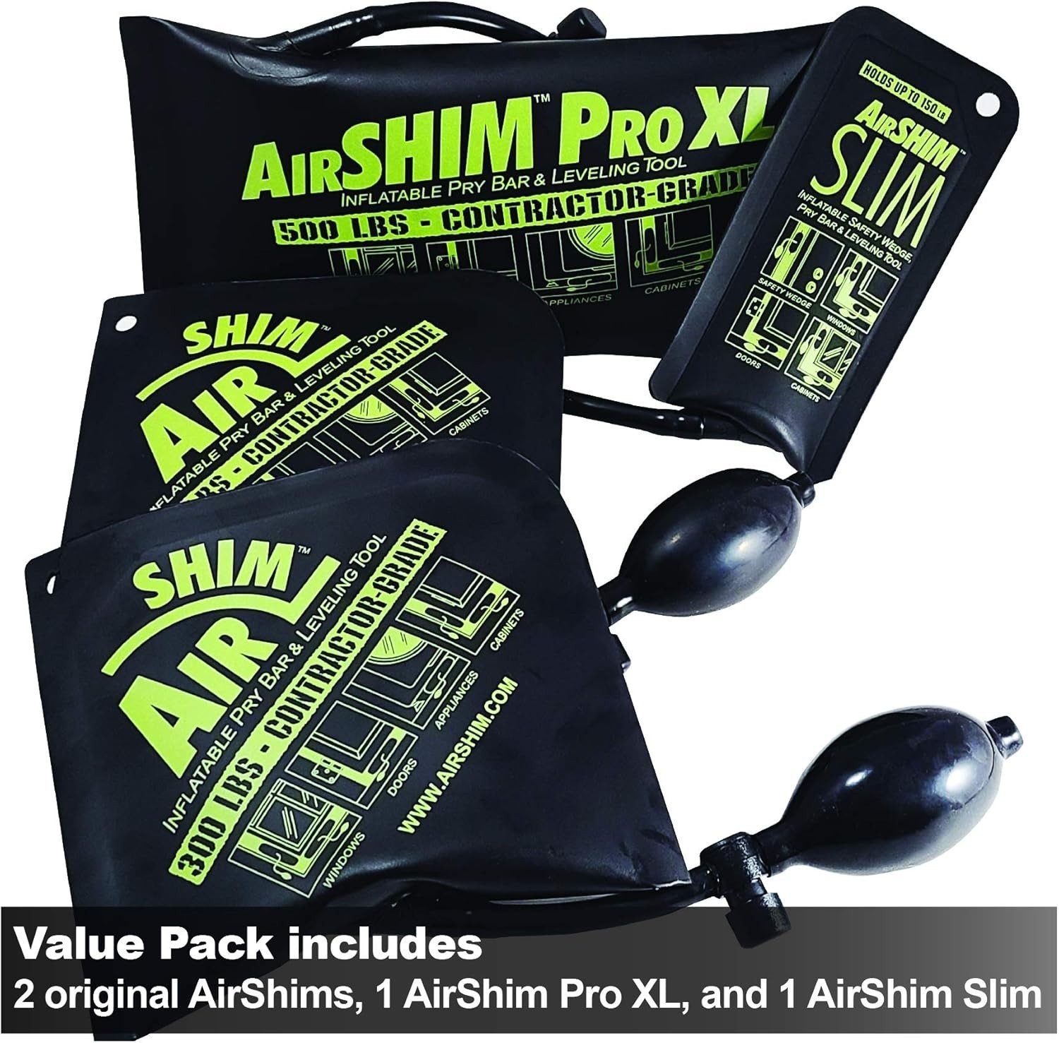 AirShim 4-pc Pro XL Slim Value Pack Inflatable Leveling Wedges Contractor Grade