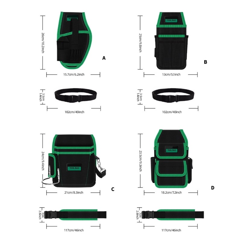 2PCS Heavy Duty Work Belt Pouches Waterproof Interior Reinforced Stitching