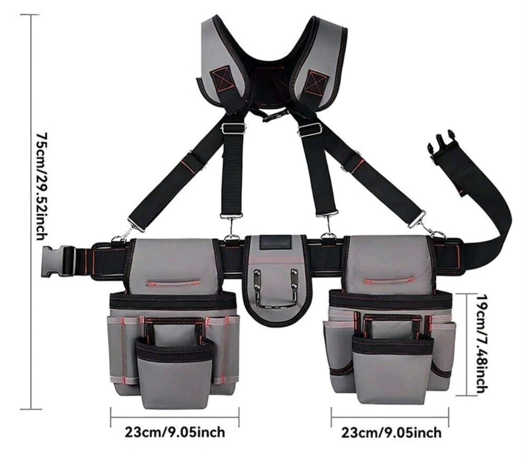 Tool Belt with Suspenders Adjustable Carpenter Tool Pouch Combination Tool Bag
