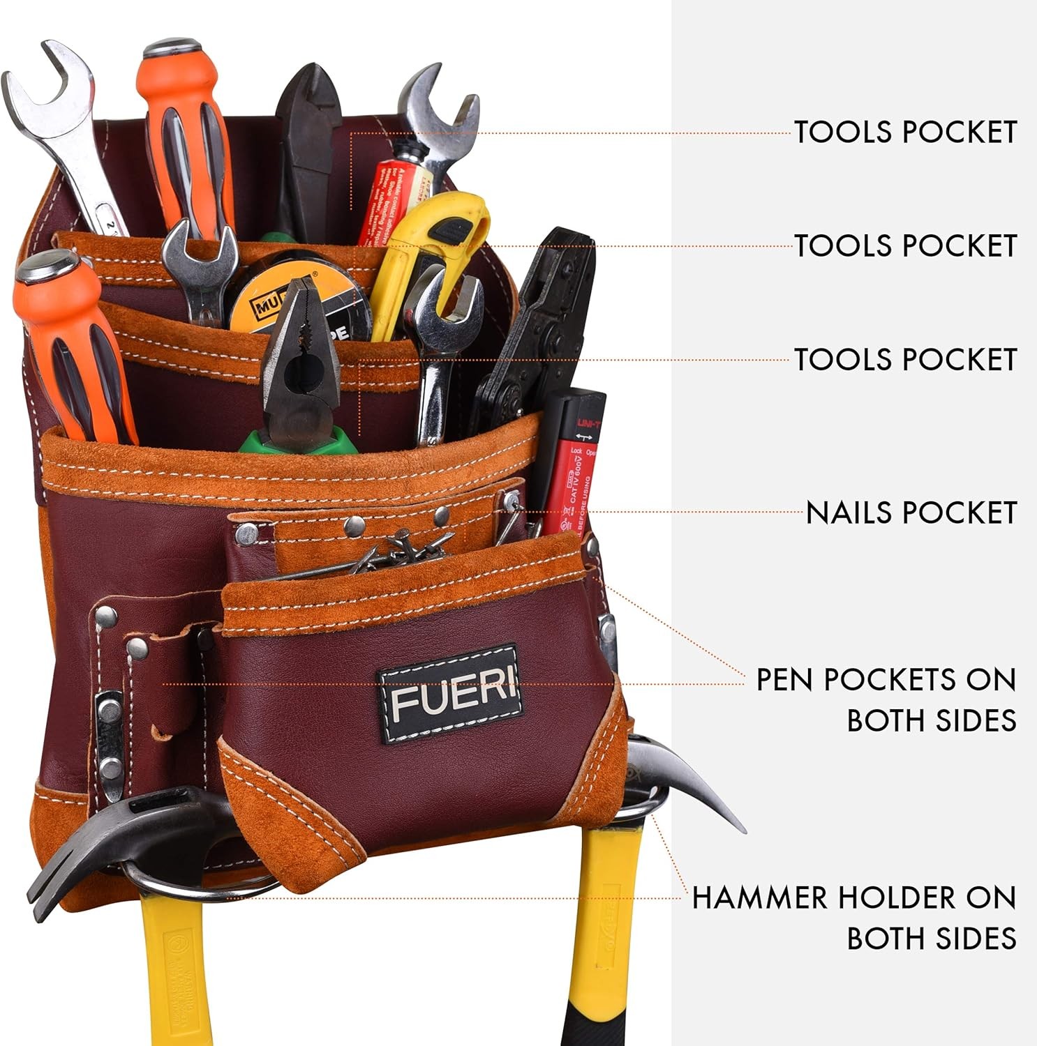 Professional 10 Pocket Carpenter Tool Pouch Framers Bag Heavy Duty Premium Grain